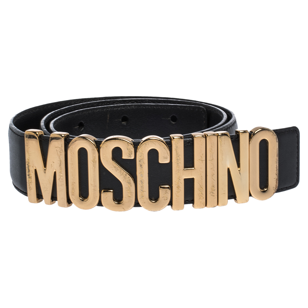 

Moschino Black Leather Logo Belt