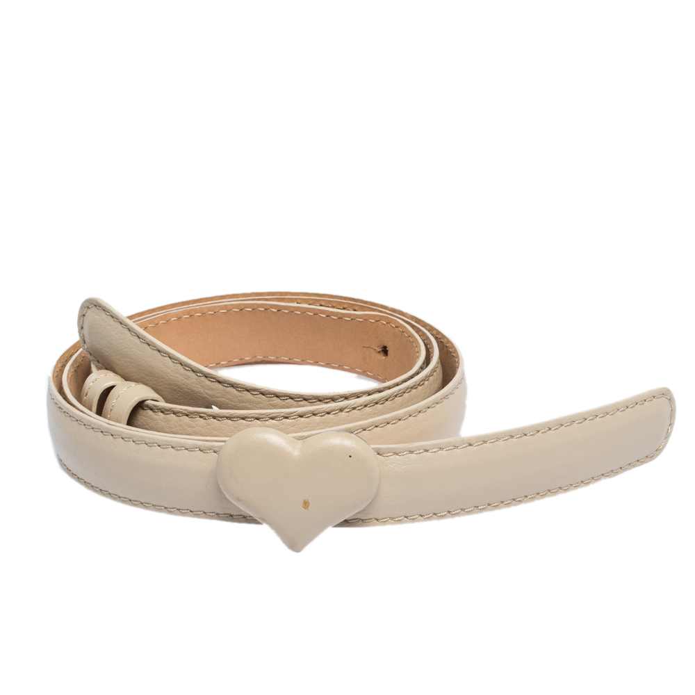 

Moschino Ivory Leather Heart Buckle Belt, White