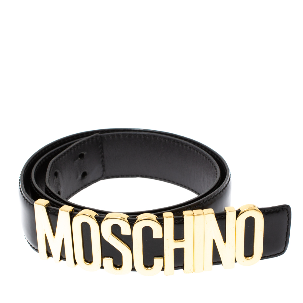 

Moschino Black Leather Logo Belt