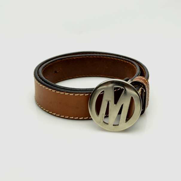 Moschino Jeans Brown Leather 'M' Logo Belt 86 CM