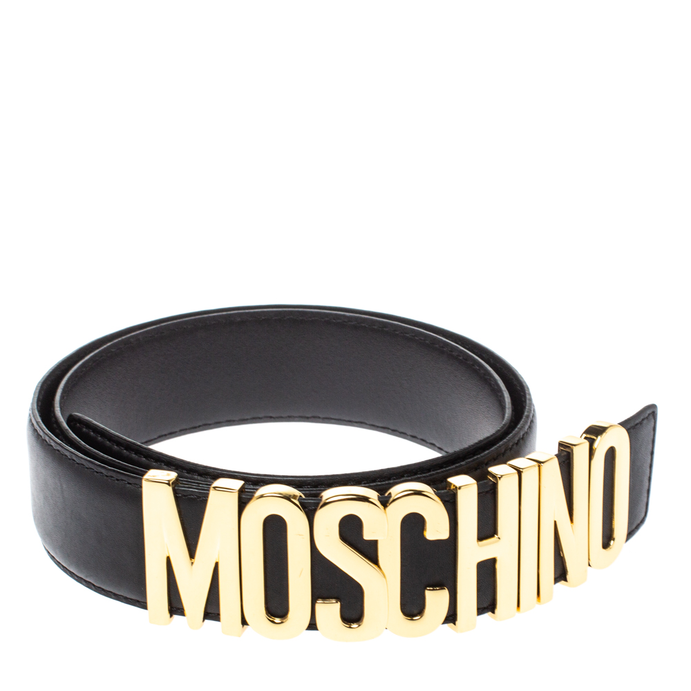 

Moschino Black Leather Redwall Logo Belt