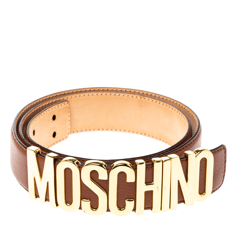 

Moschino Brown Leather Logo Belt
