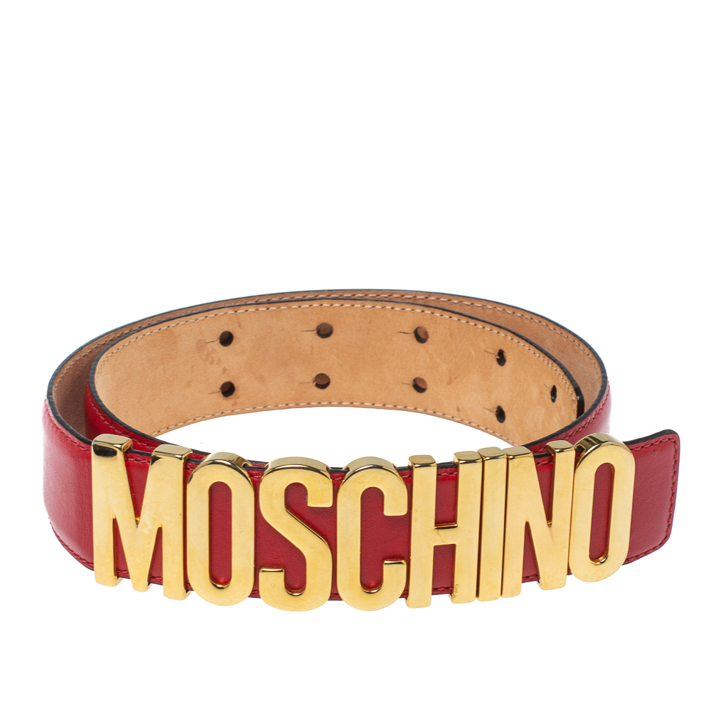 

Moschino Red Leather Classic Logo Belt