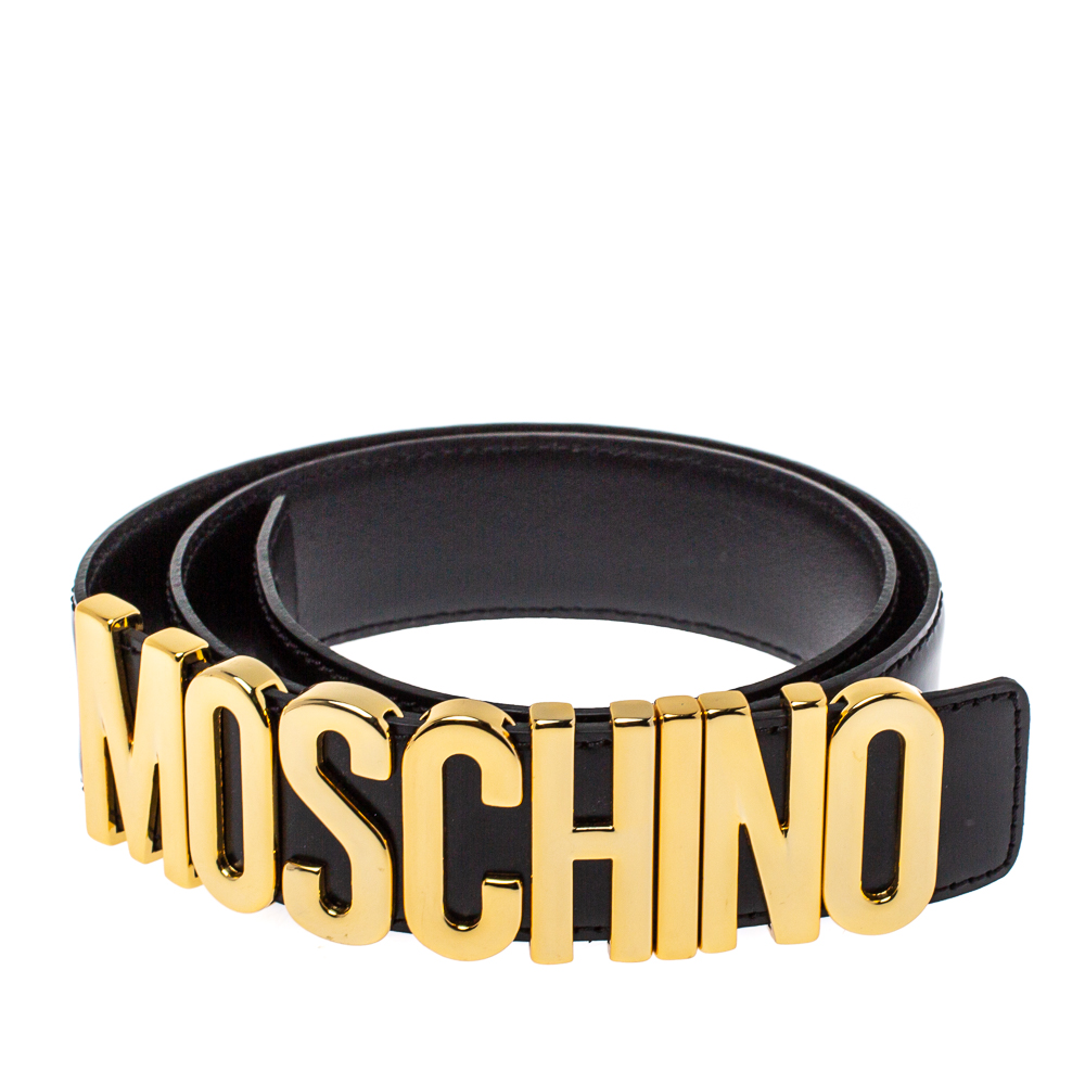 

Moschino Black Leather Redwall Logo Waist Belt