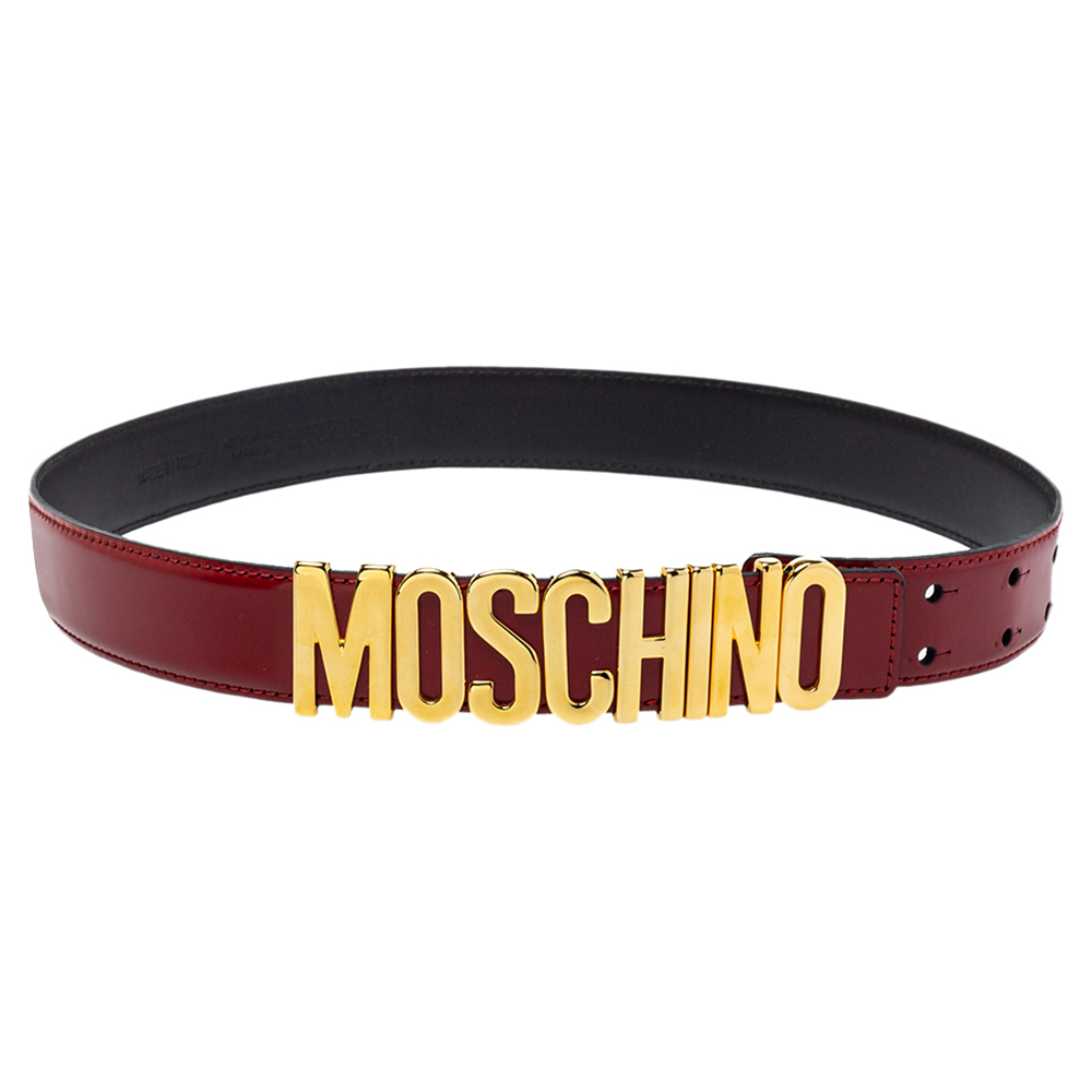 Pre-owned Moschino Red Glossy Leather Classic Logo Belt 80cm