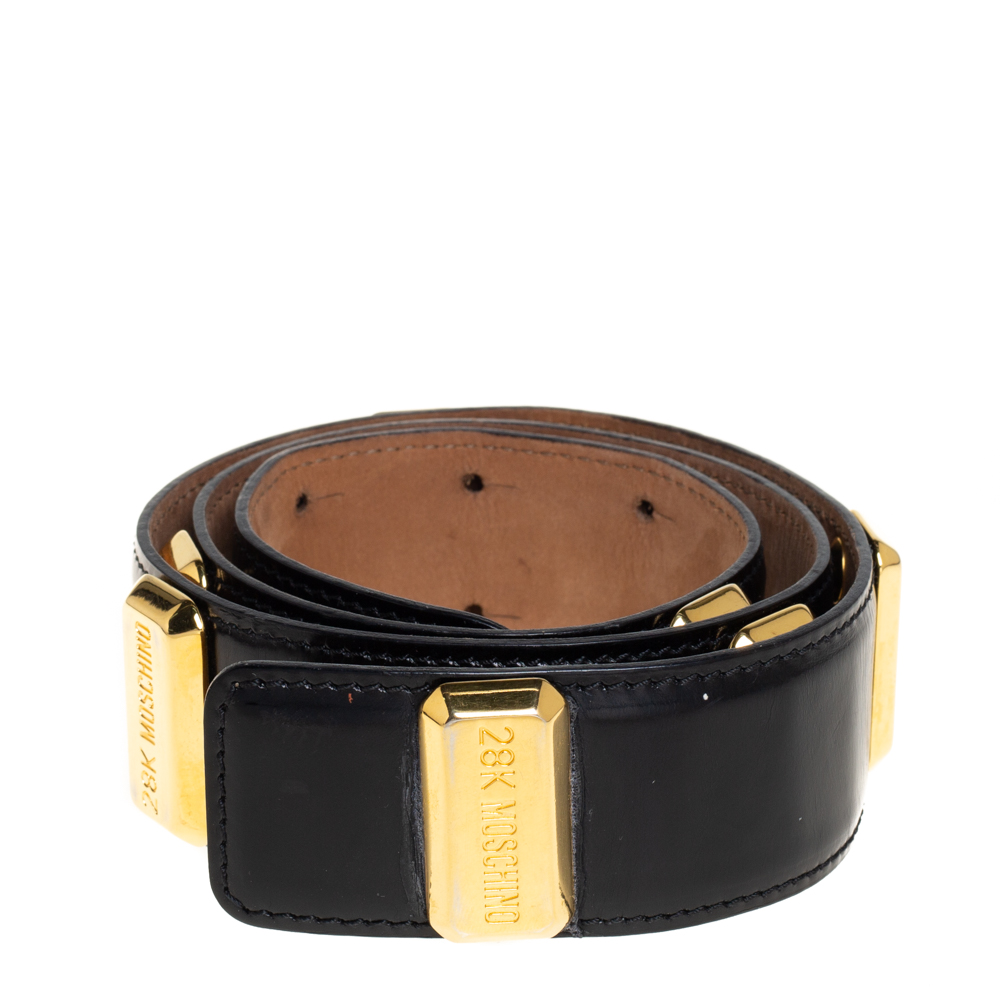 

Moschino Black Redwall Leather Logo Bar Belt