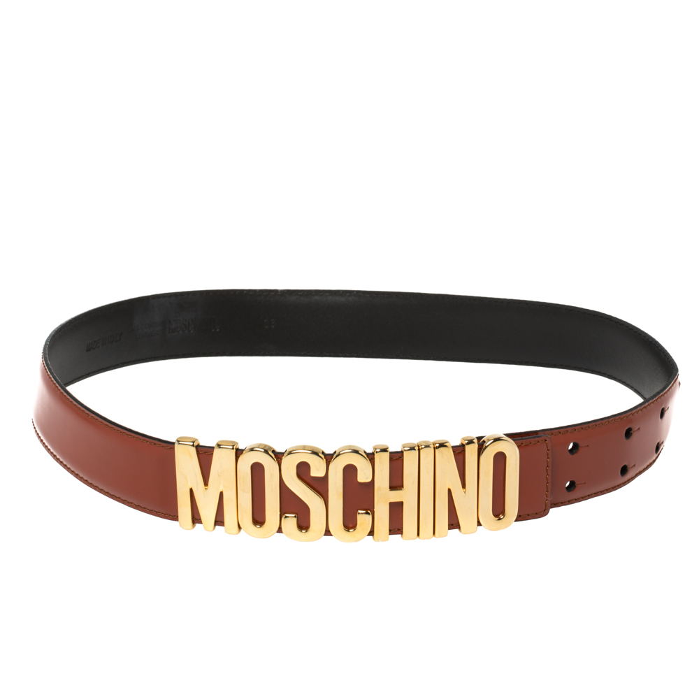 Pre-owned Moschino Orange Leather Classic Logo Belt 85cm