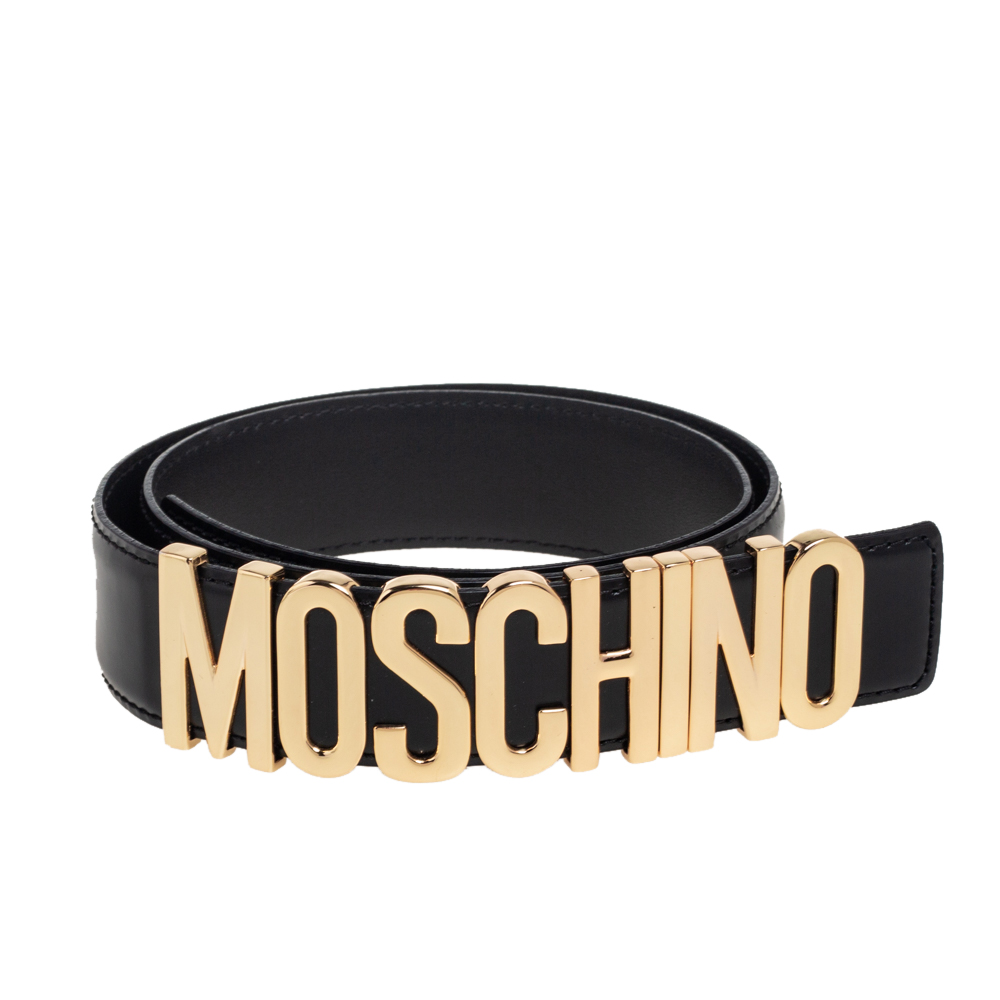 

Moschino Black Leather Classic Logo Belt