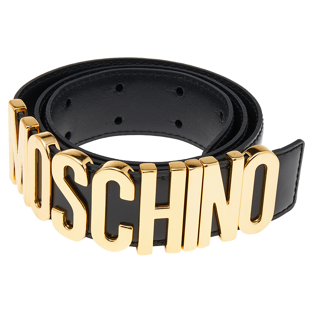 

Moschino Black Glossy Leather Classic Logo Belt