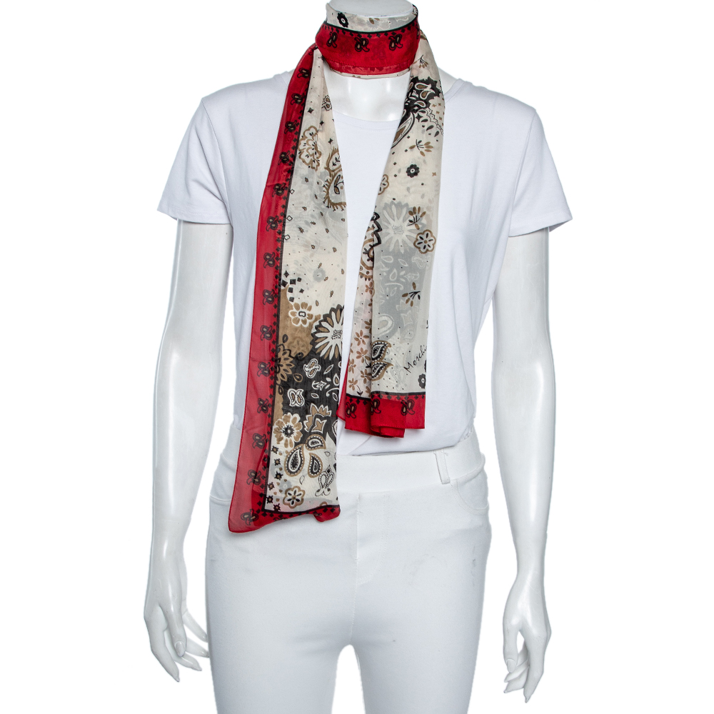 

Moschino Red Paisley Print Silk Scarf