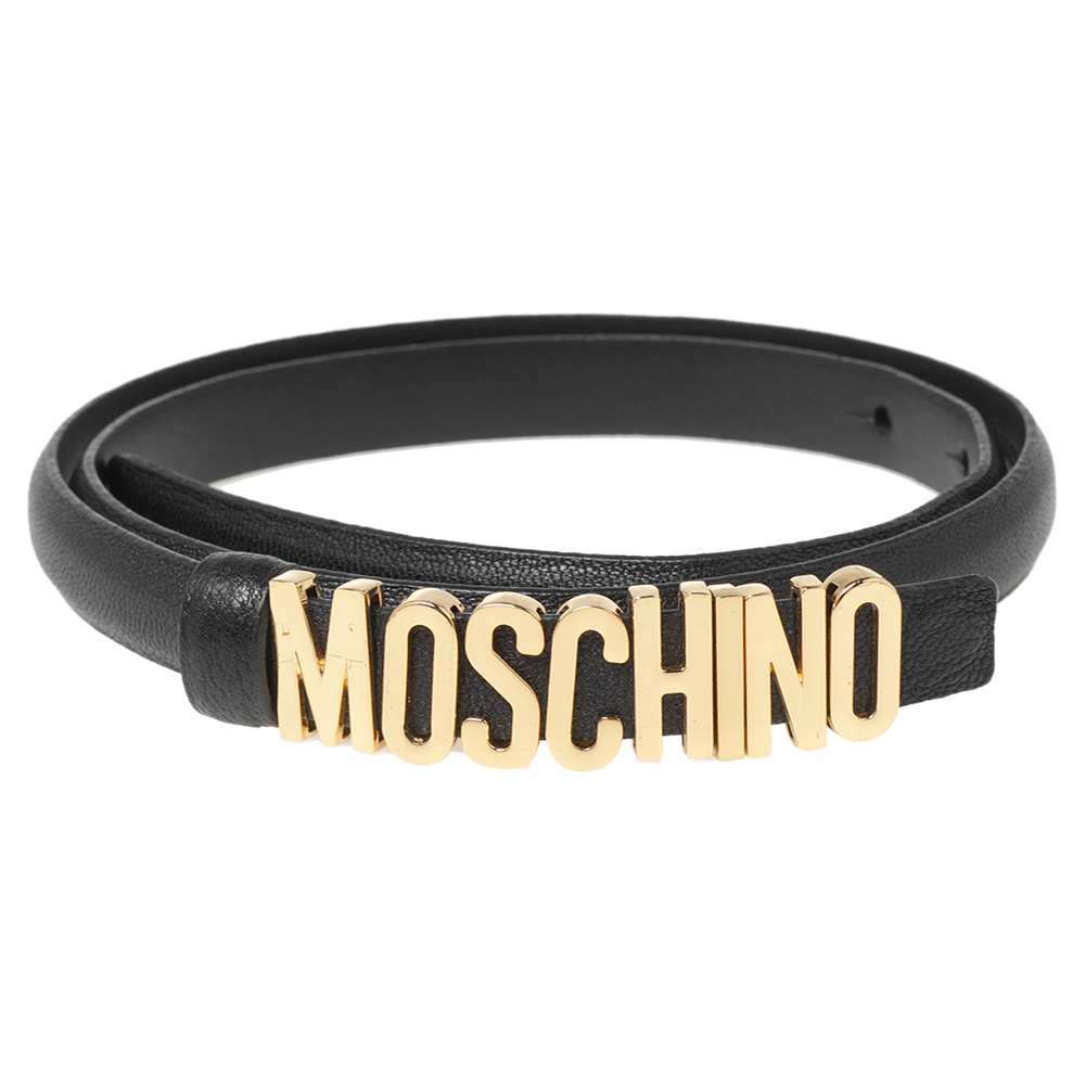 

Moschino Black Leather Logo Slim Waist Belt