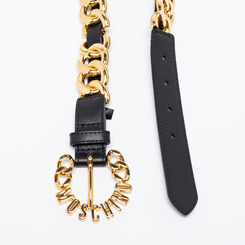 

Moschino for H&M Black Leather Logo Buckle Chain Belt