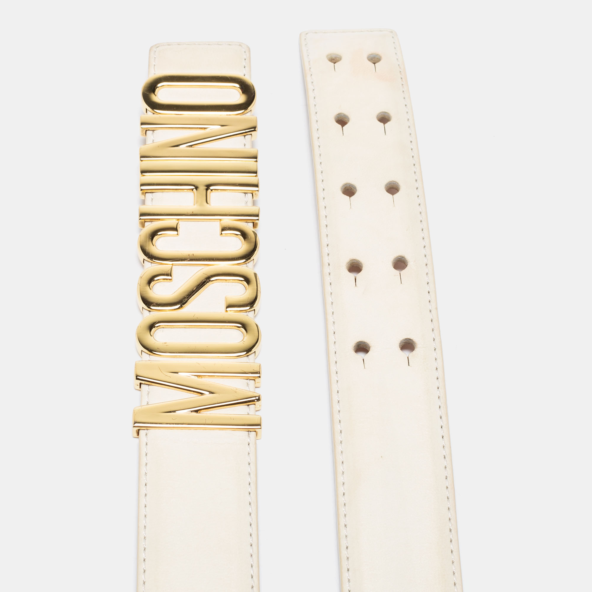 

Moschino Cream Leather Classic Logo Belt