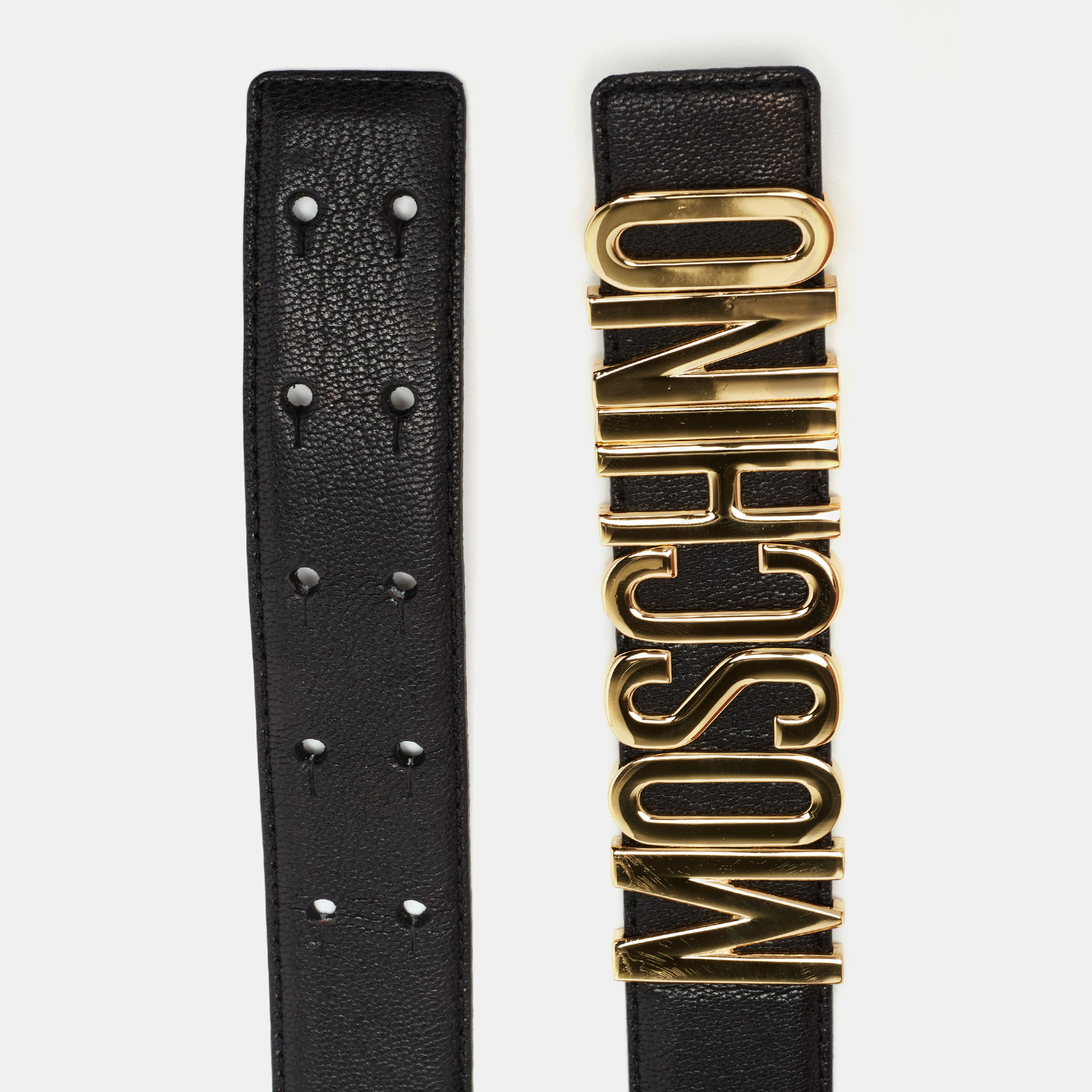 

Moschino Black Leather Classic Logo Belt