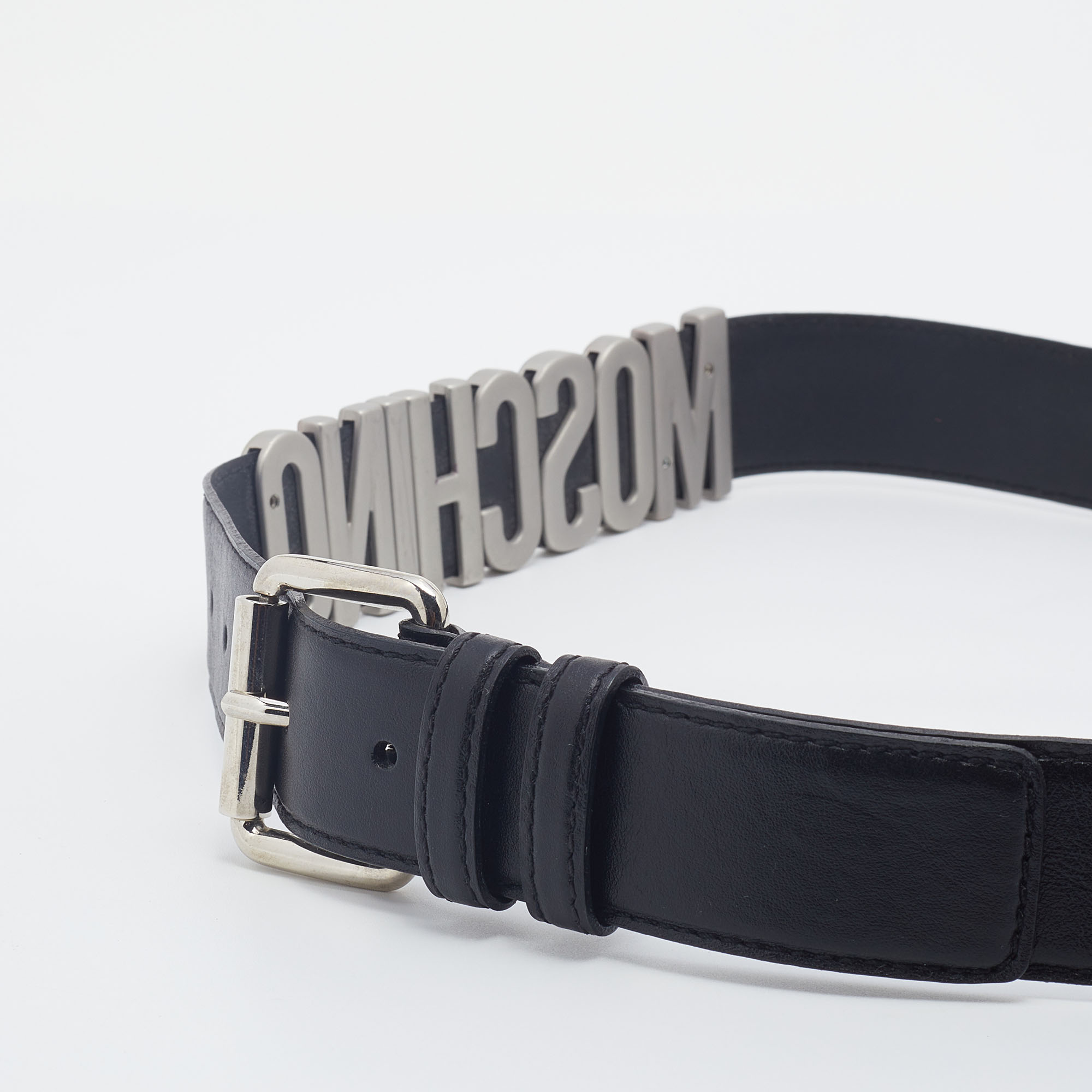 

Moschino Black Leather Multicolor Logo Lettering Belt