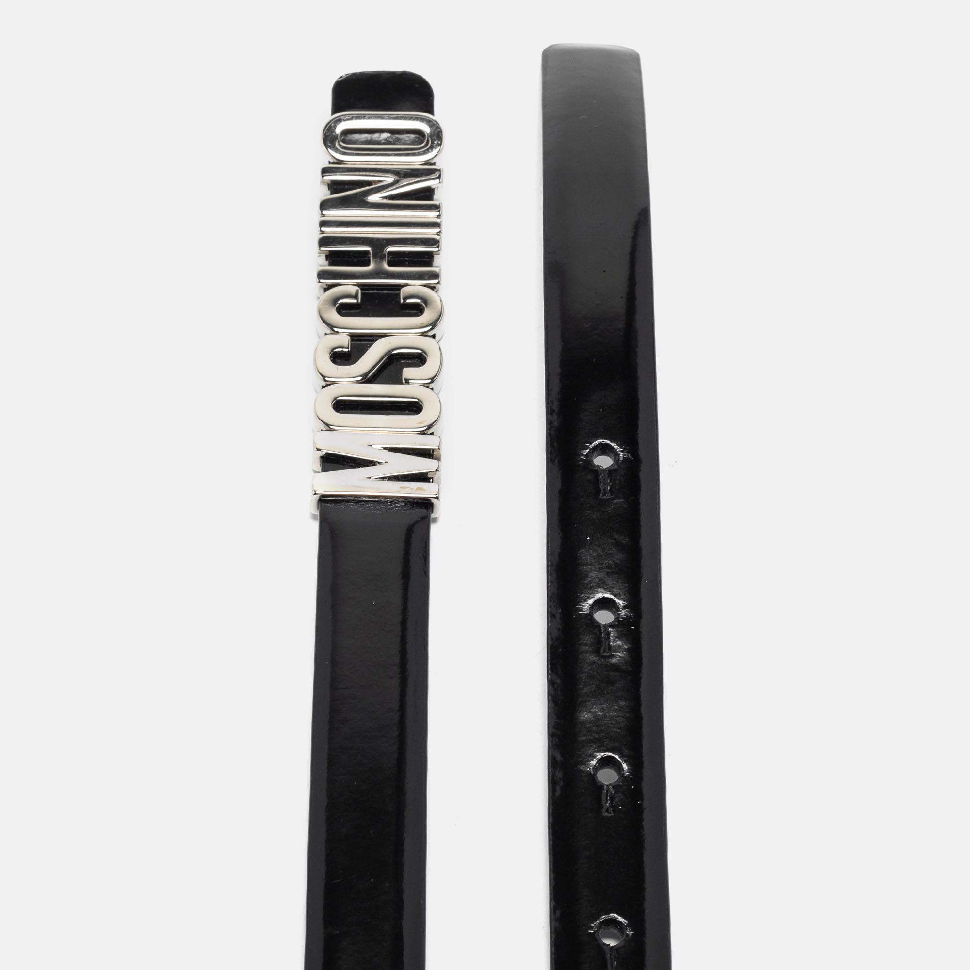 

Moschino Black Leather Classic Logo Slim Belt