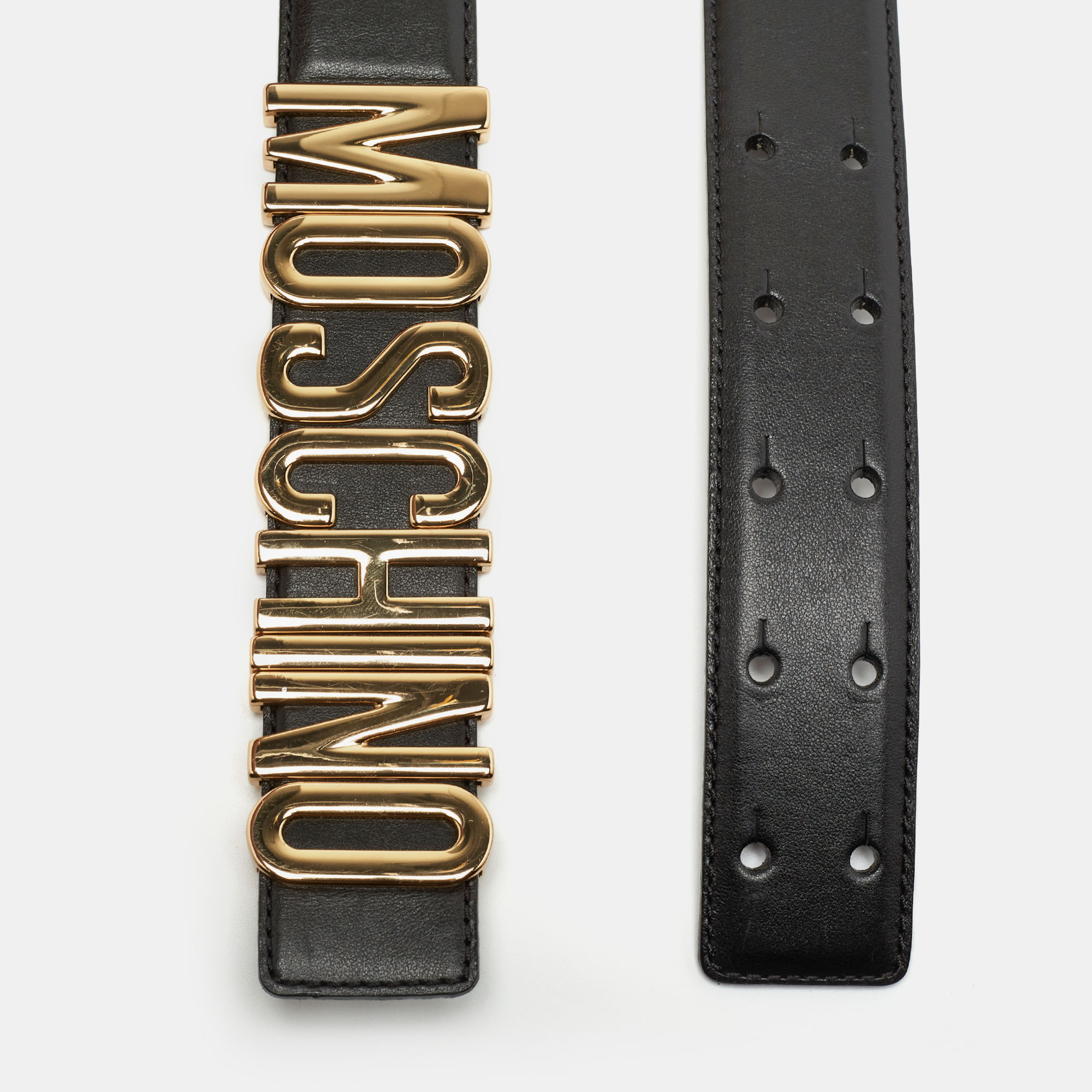 

Moschino Black Leather Logo Belt