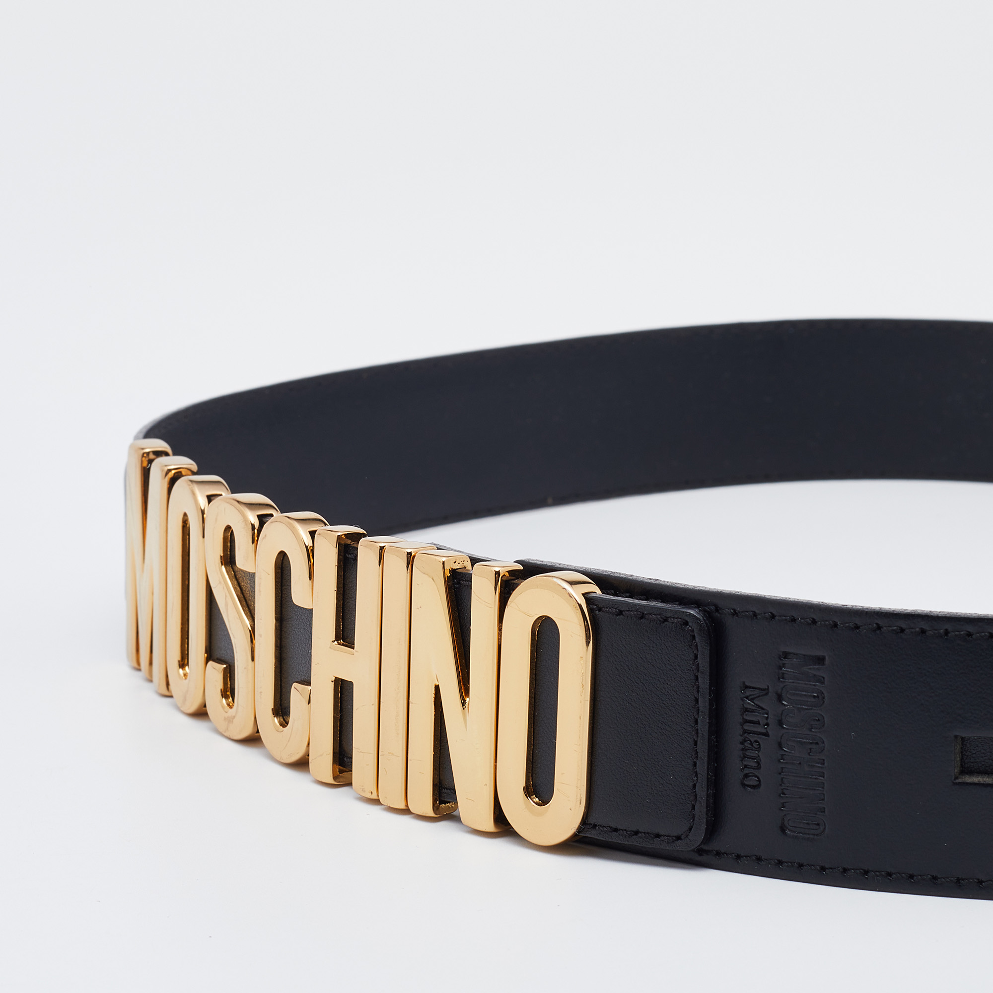

Moschino Black Leather Classic Logo Belt