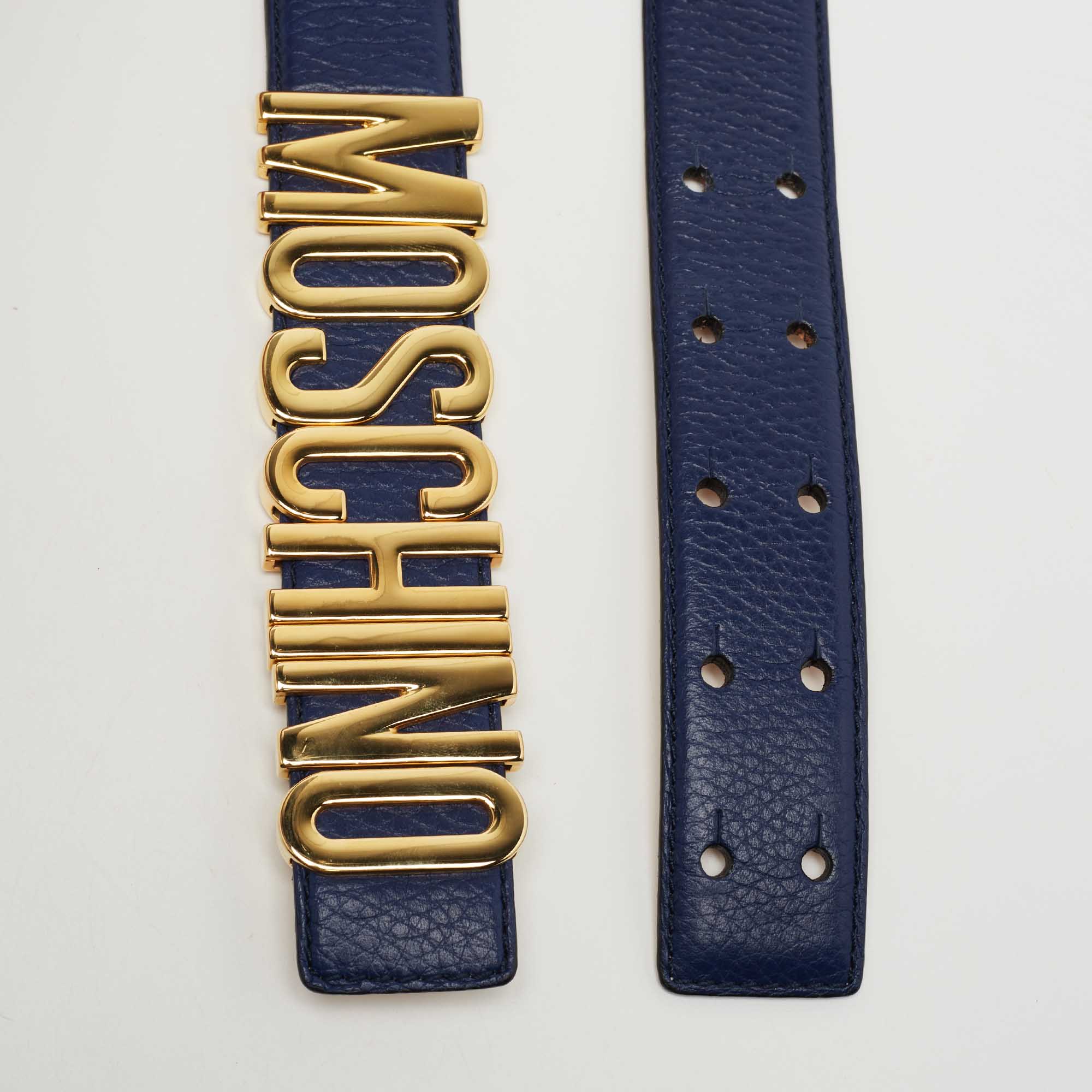 

Moschino Blue Leather Logo Belt