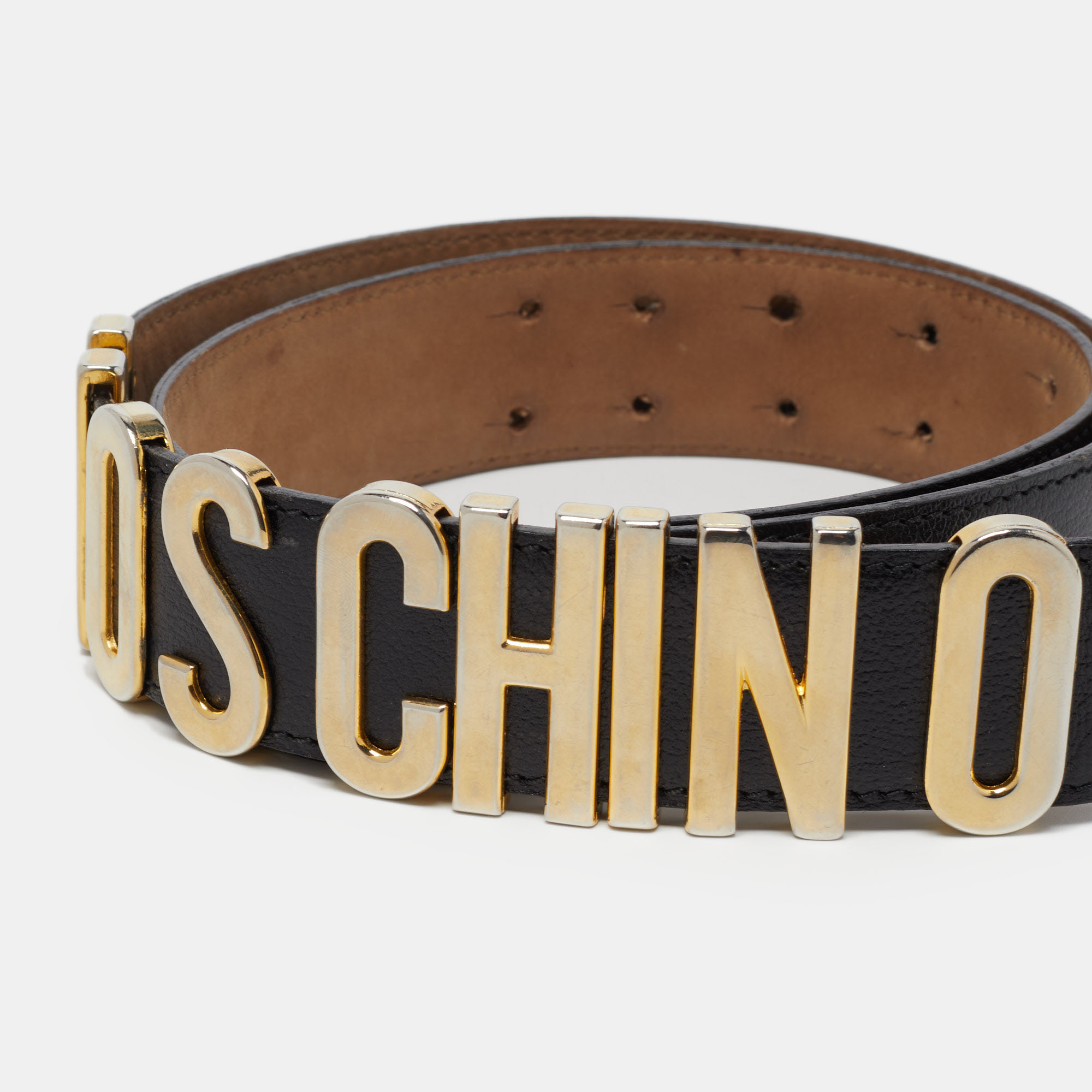 

Moschino Black Leather Classic Logo Waist Belt
