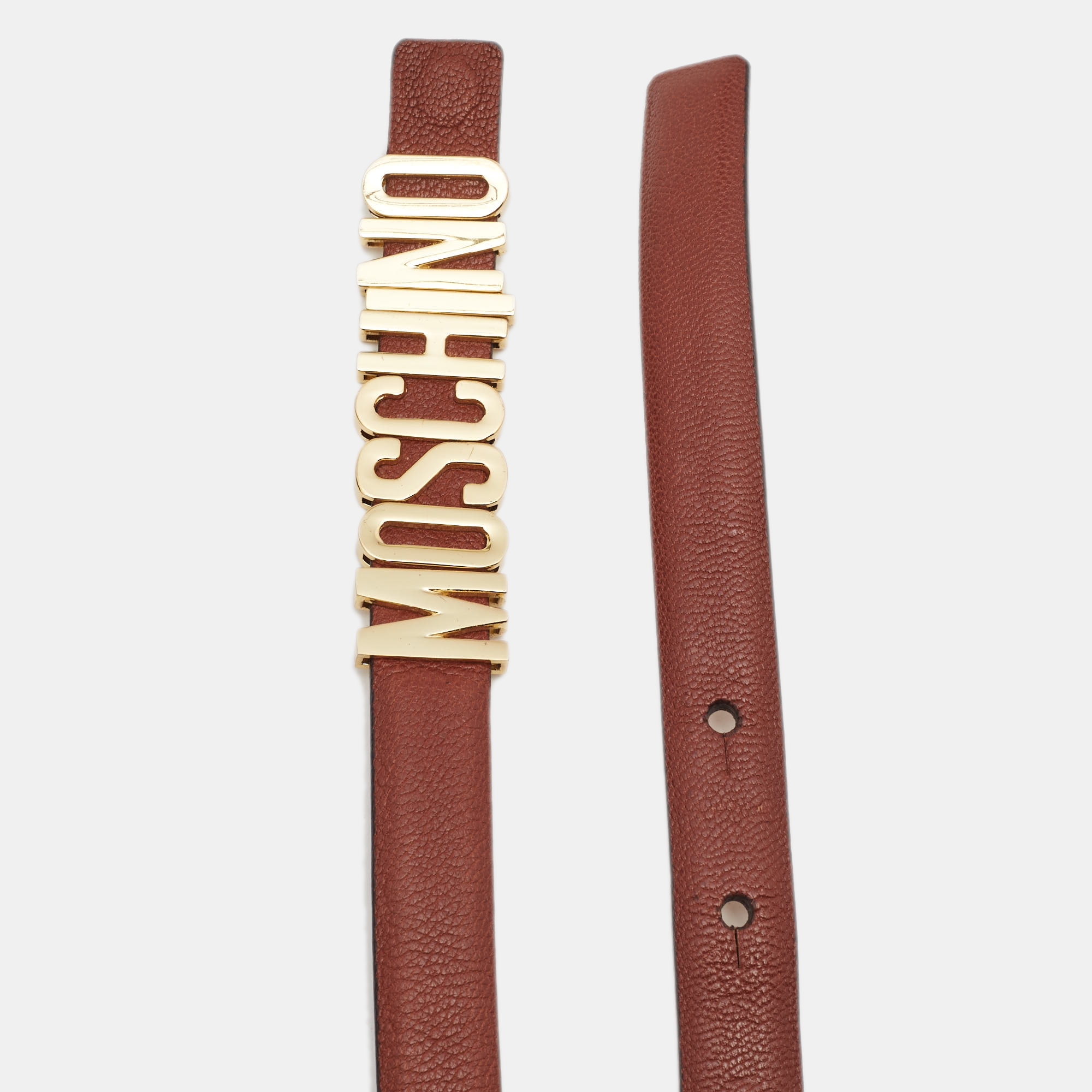 

Moschino Brown Leather Classic Logo Slim Belt
