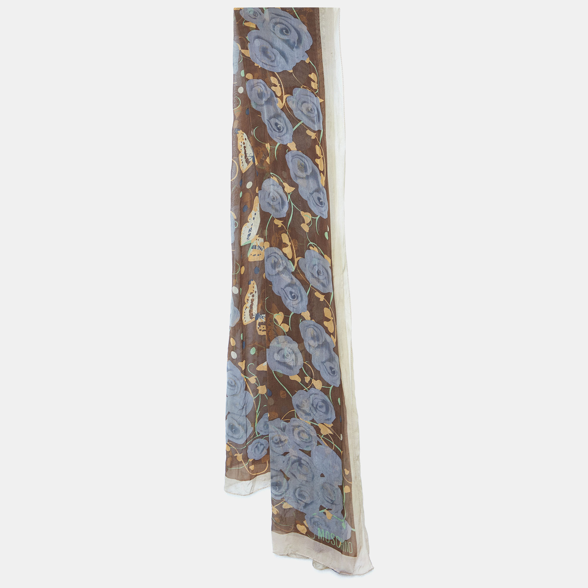 

Moschino Brown Floral & Butterfly Printed Silk Stole