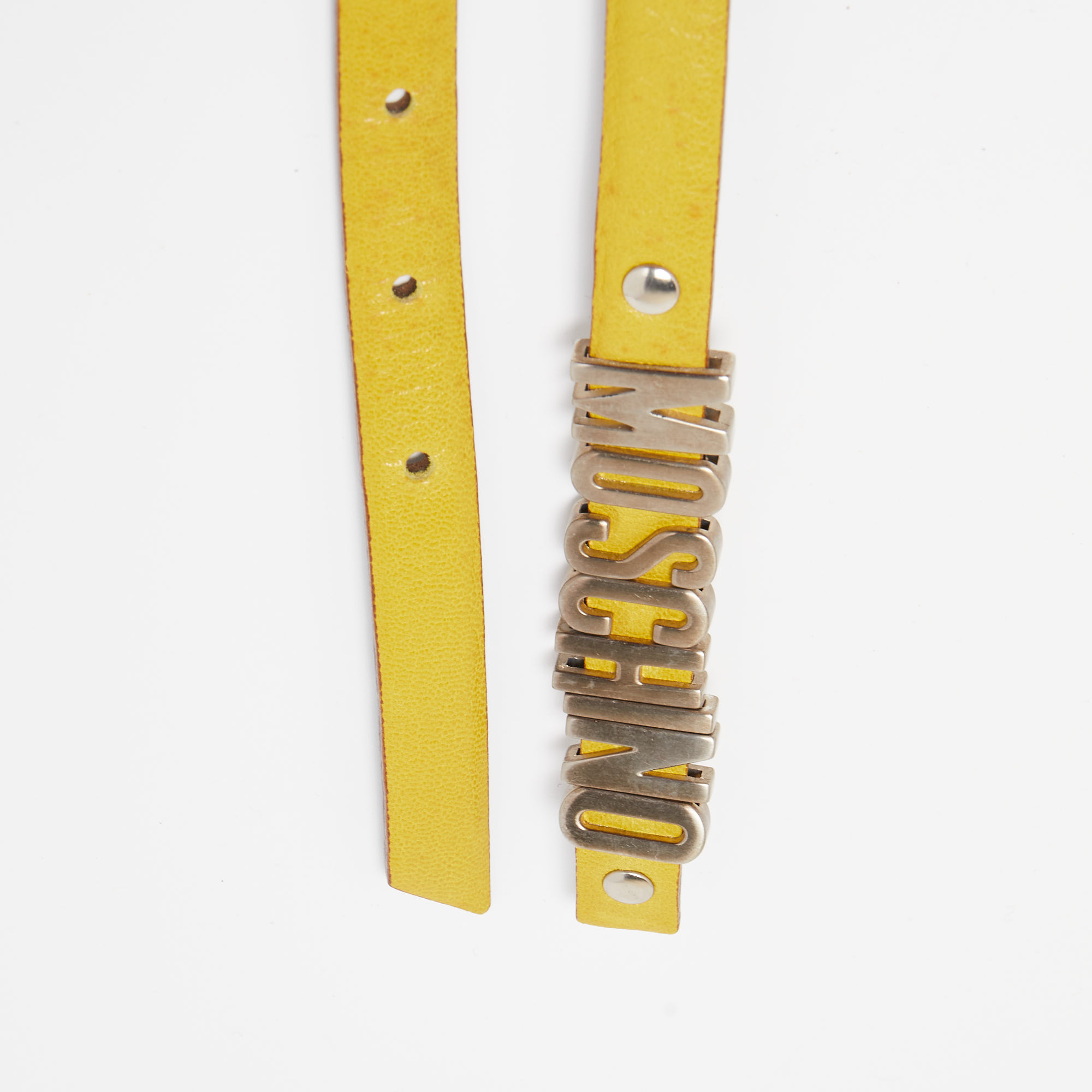 

Moschino Yellow Leather Logo Slim Waist Belt