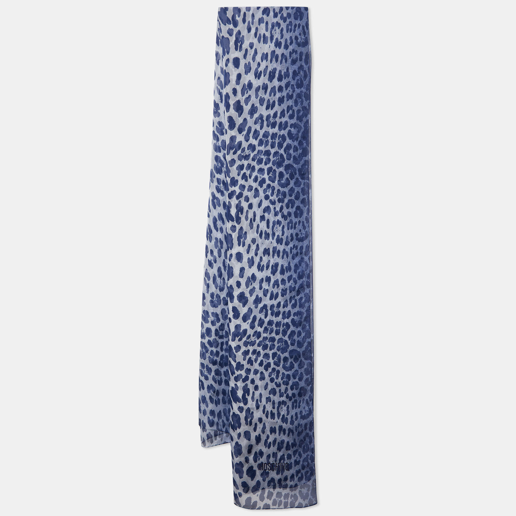 

Moschino Navy Blue Animal Printed Silk Scarf