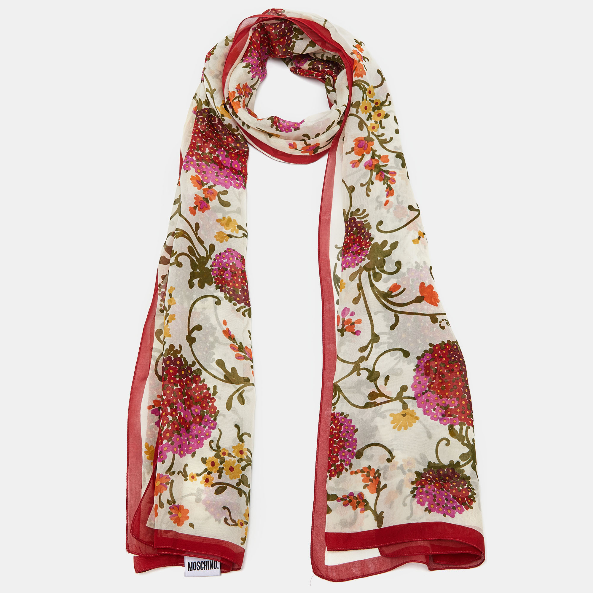 

Moschino Multicolor Floral Printed Silk Scarf