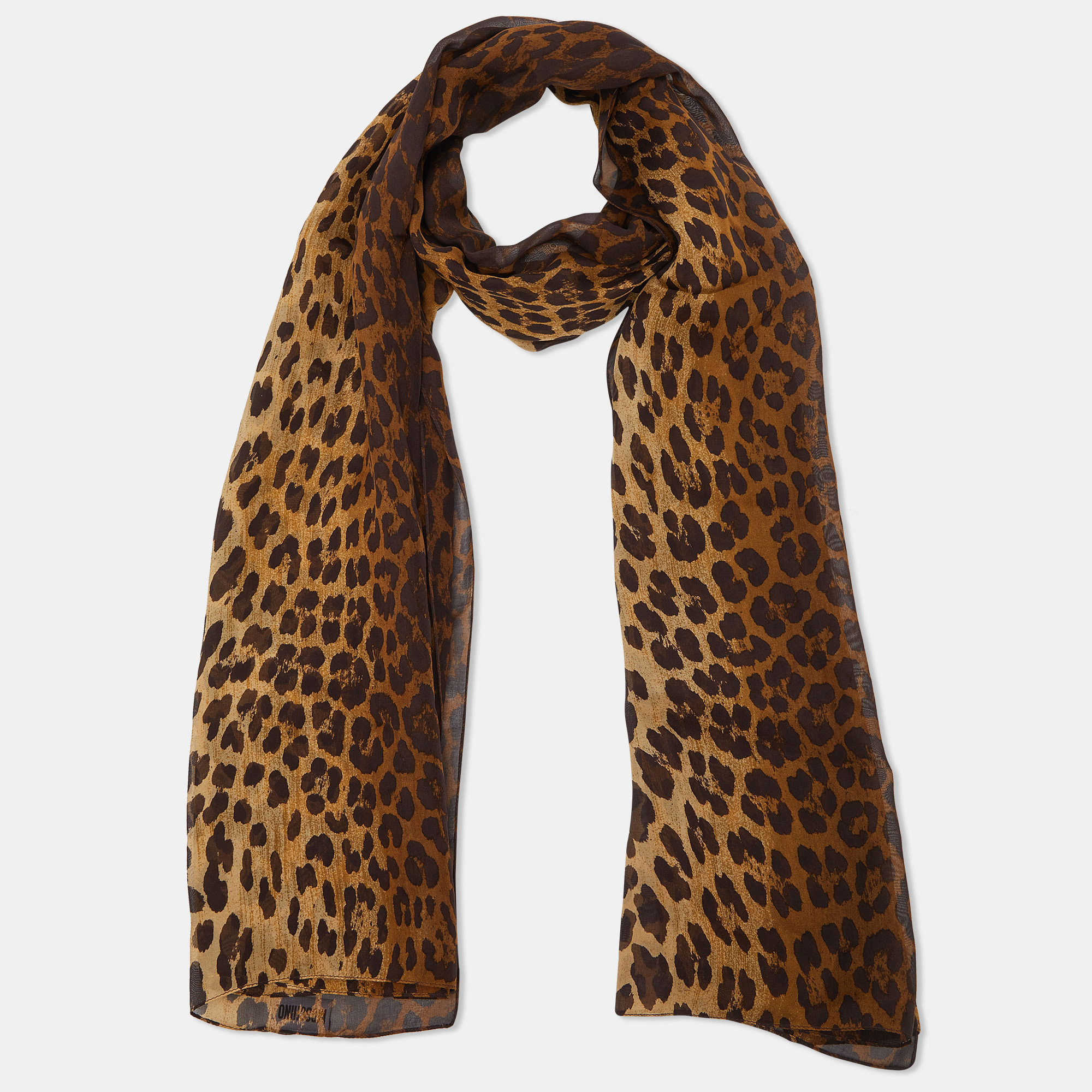 

Moschino Brown Animal Printed Silk Scarf