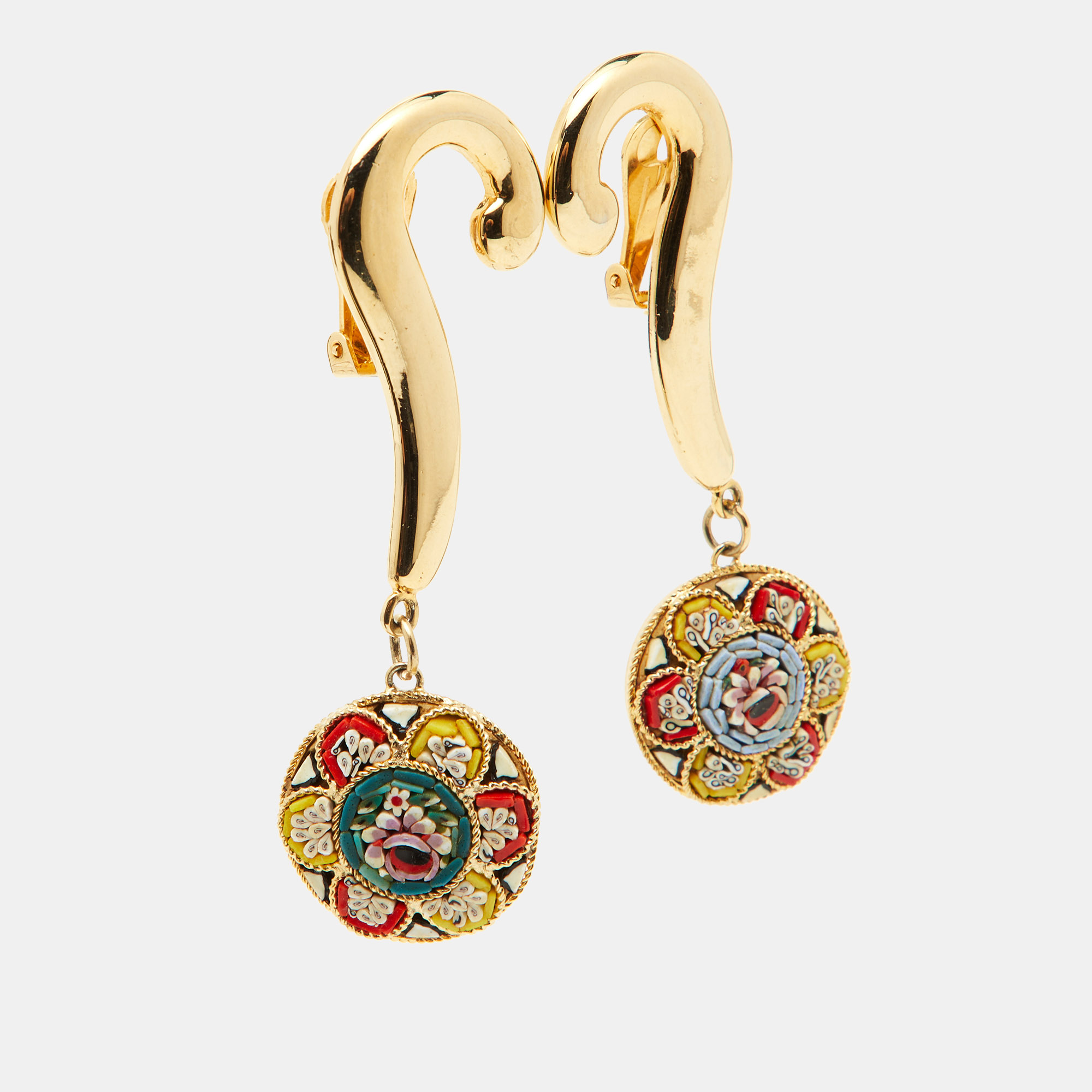 

Moschino Gold Tone Metal & Multicolor Stone Clip On Drop Earrings