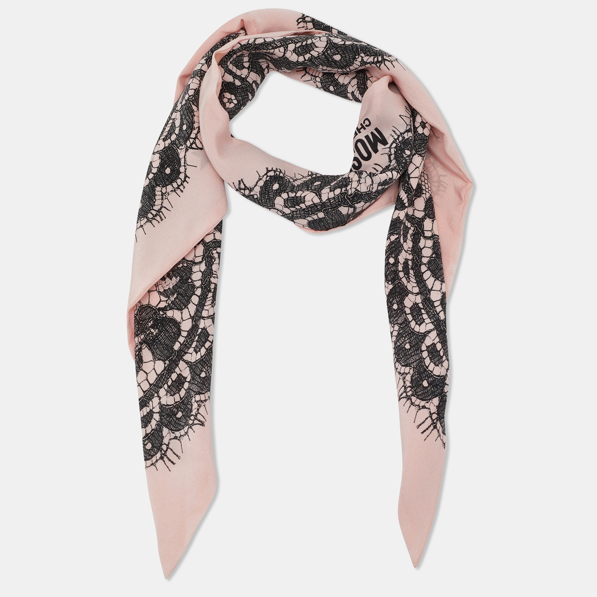 

Moschino Pink Lace Printed Silk Triangular Scarf