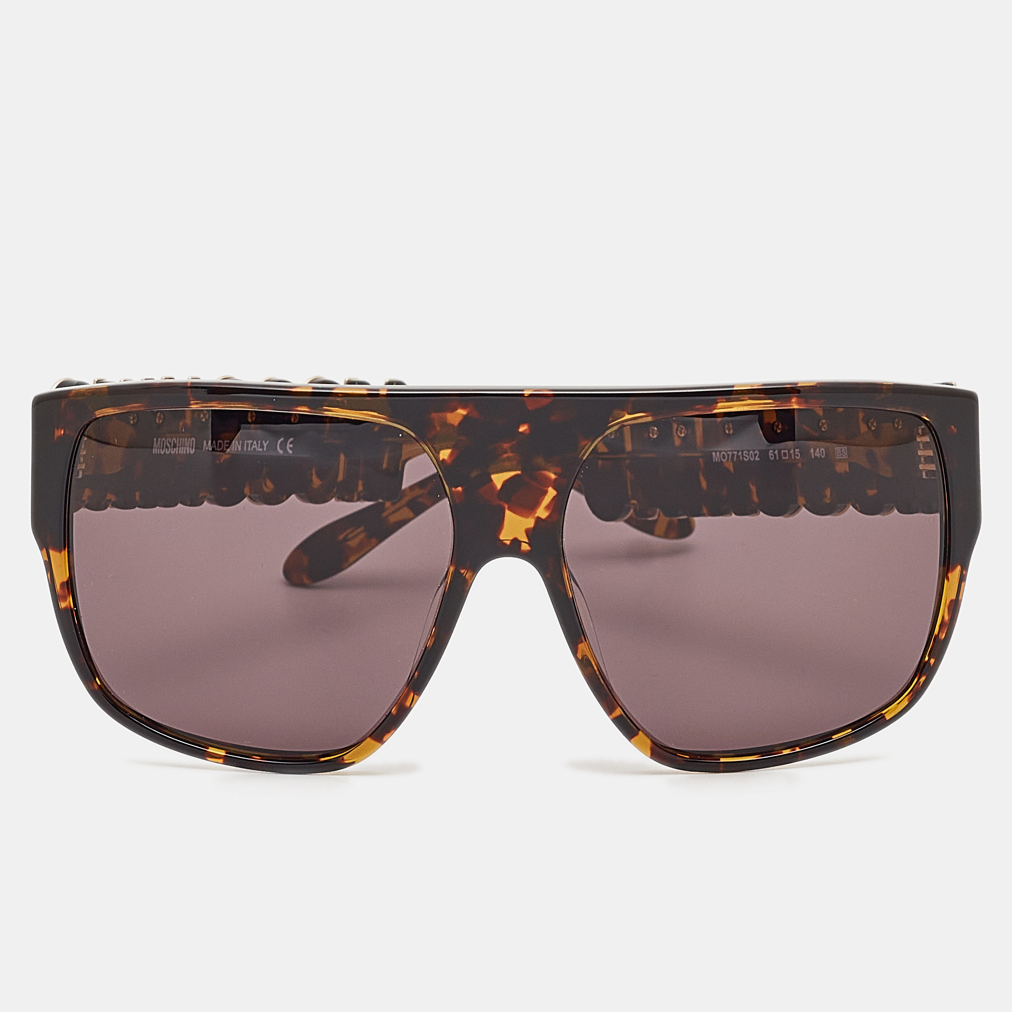 Pre-owned Moschino Brown Tortoise Mo771s02 Classic Logo Square Sunglasses