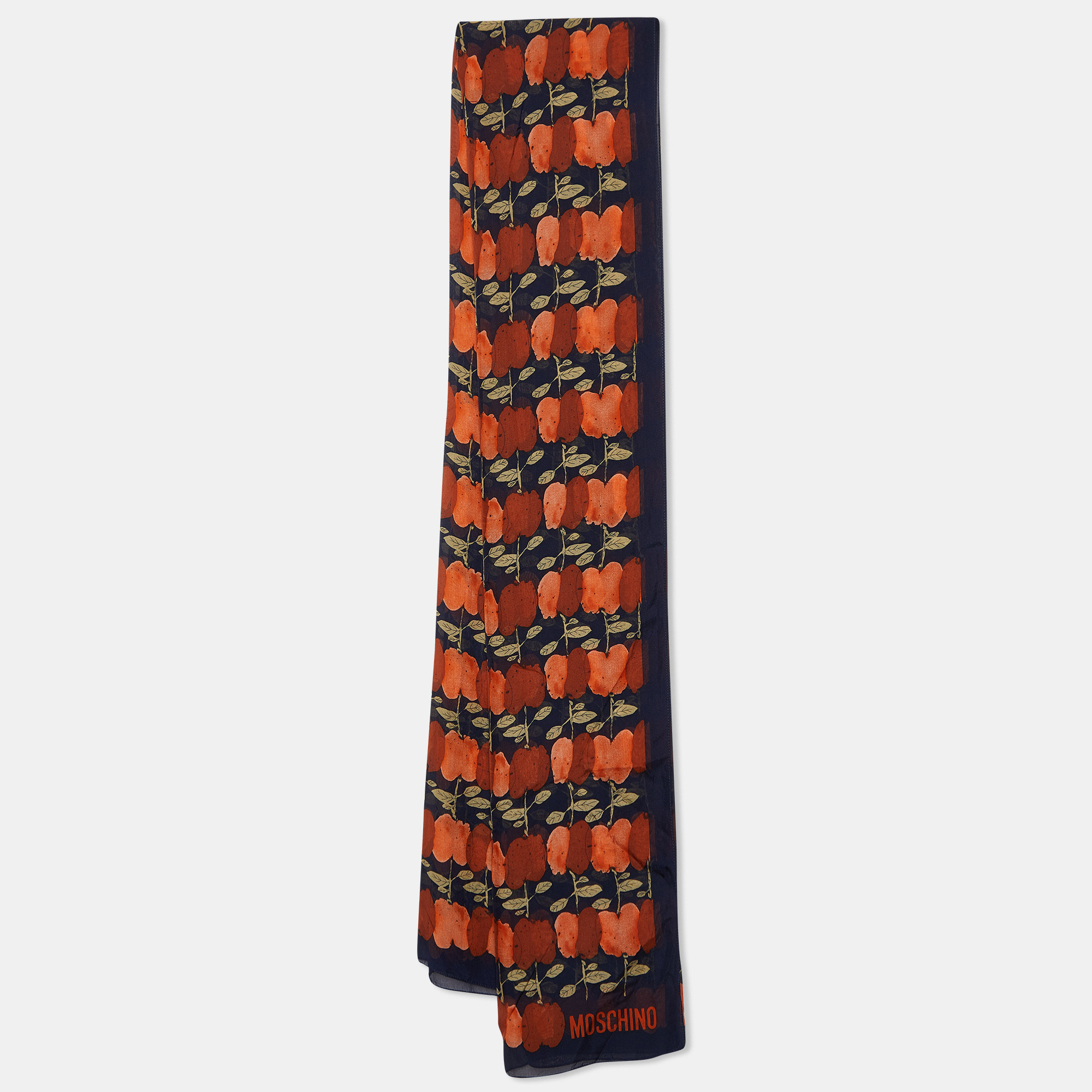 Pre-owned Moschino Black Fruit Print Silk Stole