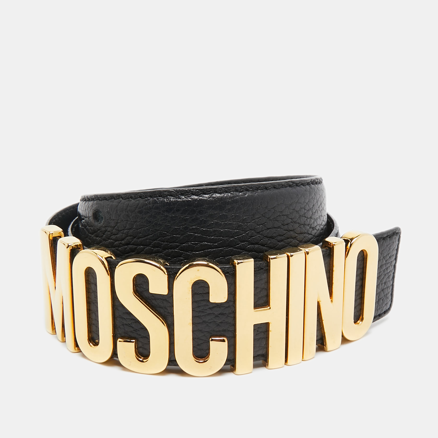 Pre-owned Moschino Black Leather Classic Logo Belt 90 Cm