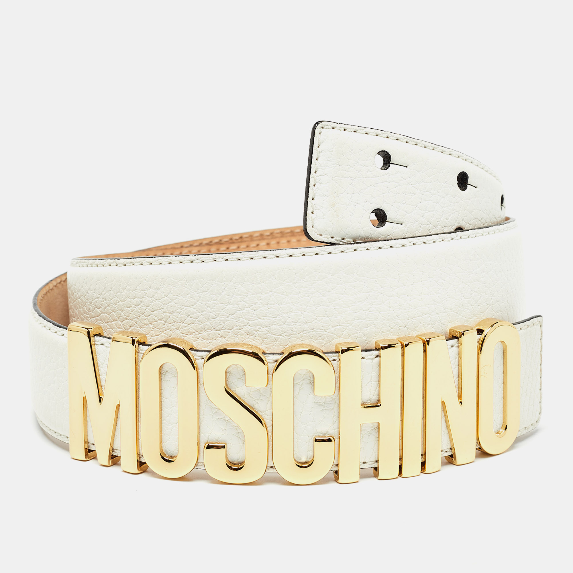 

Moschino White Leather Classic Logo Waist Belt