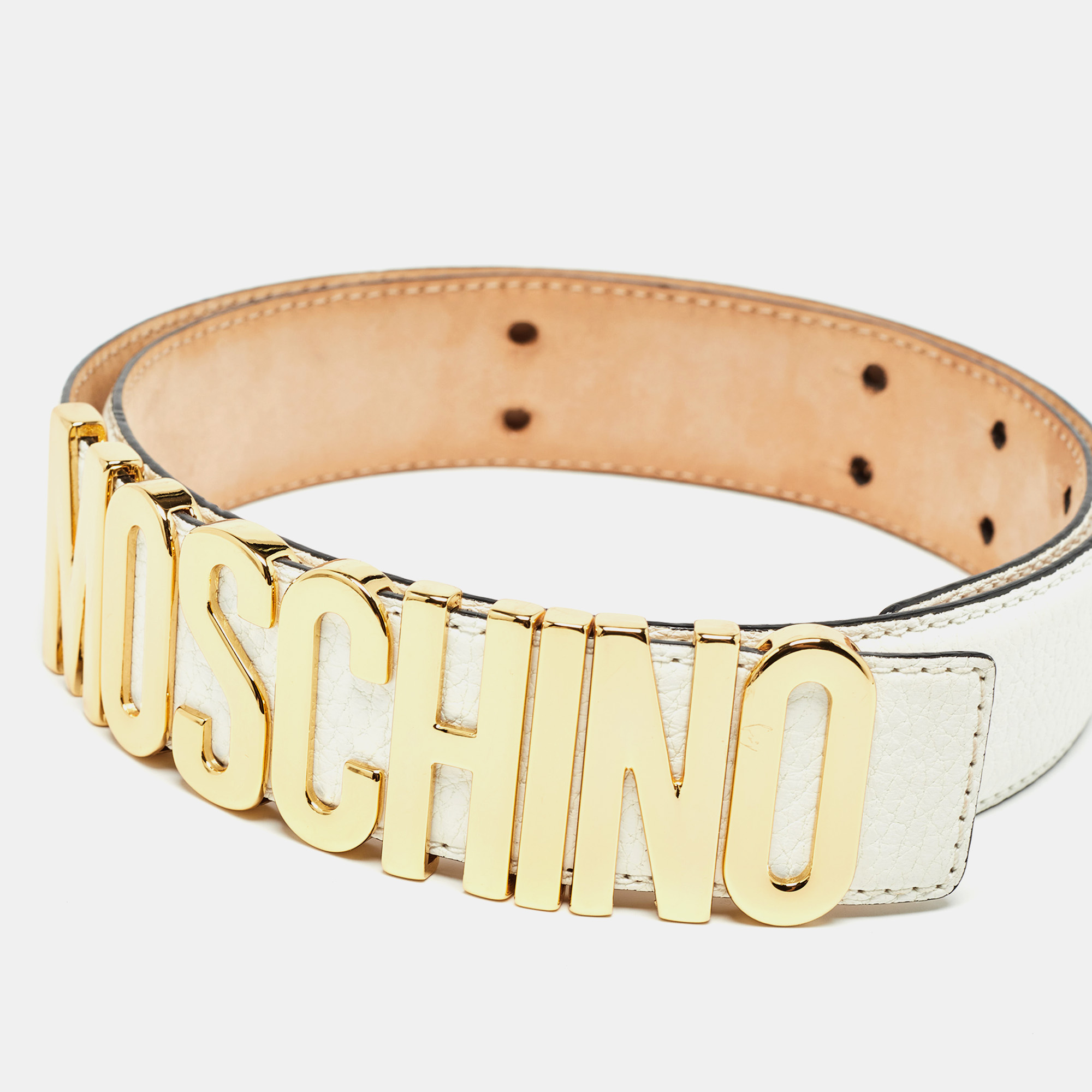 

Moschino White Leather Classic Logo Waist Belt