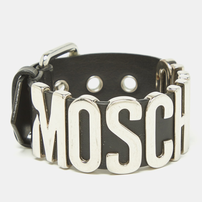 

Moschino Black Leather Classic Logo Buckle Bracelet