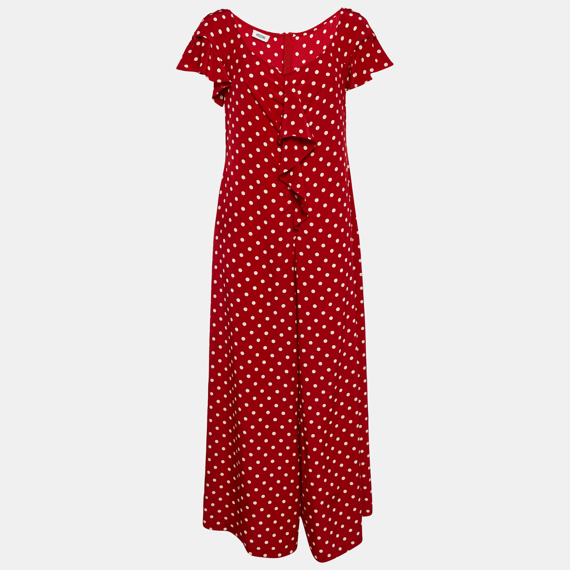 

Moschino Red Polka Dot Print Silk Ruffled Jumpsuit L