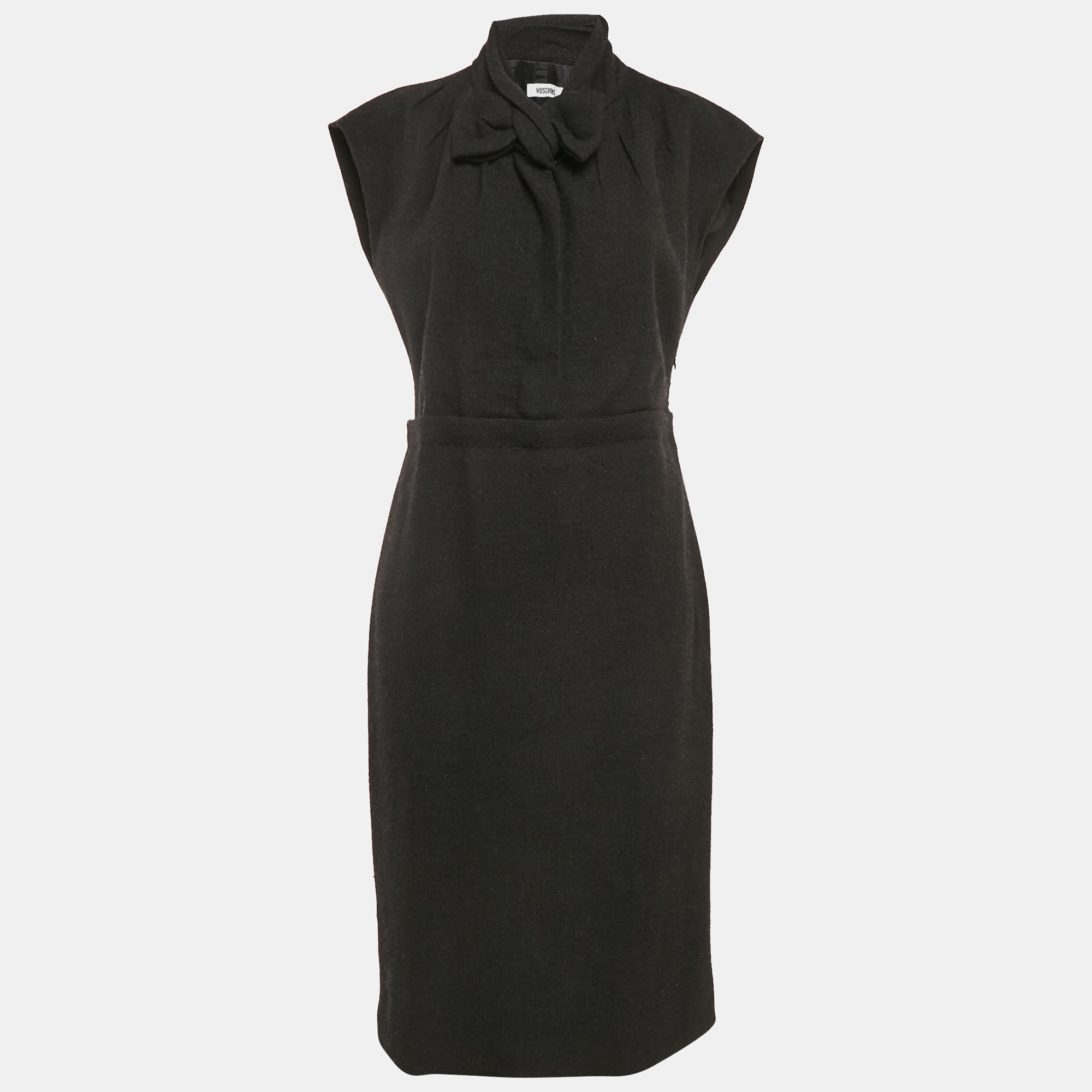 

Moschino Black Wool Bow Detail Midi Sheath Dress M