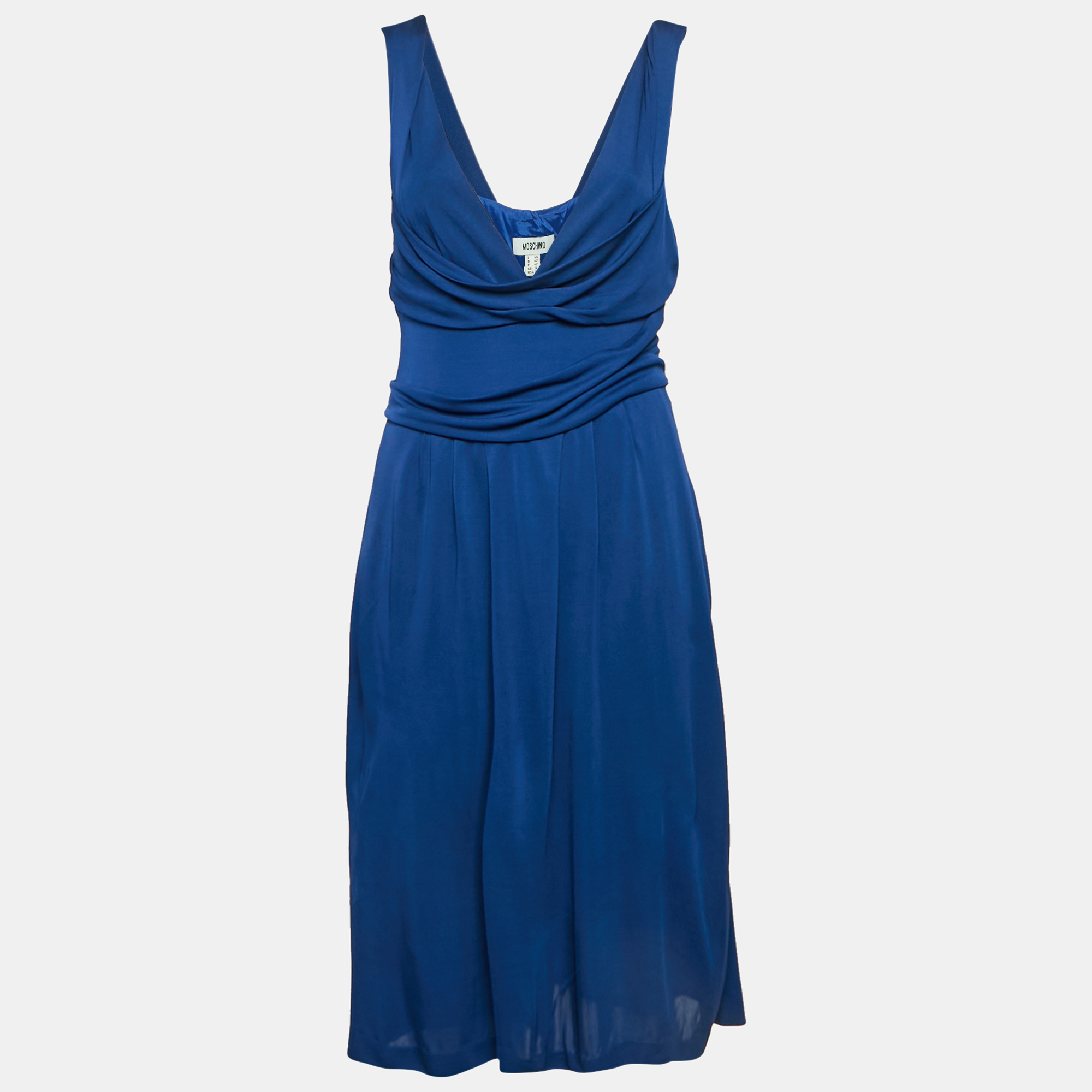 

Moschino Navy Blue Jersey Draped Detail Sleeveless Mini Dress L