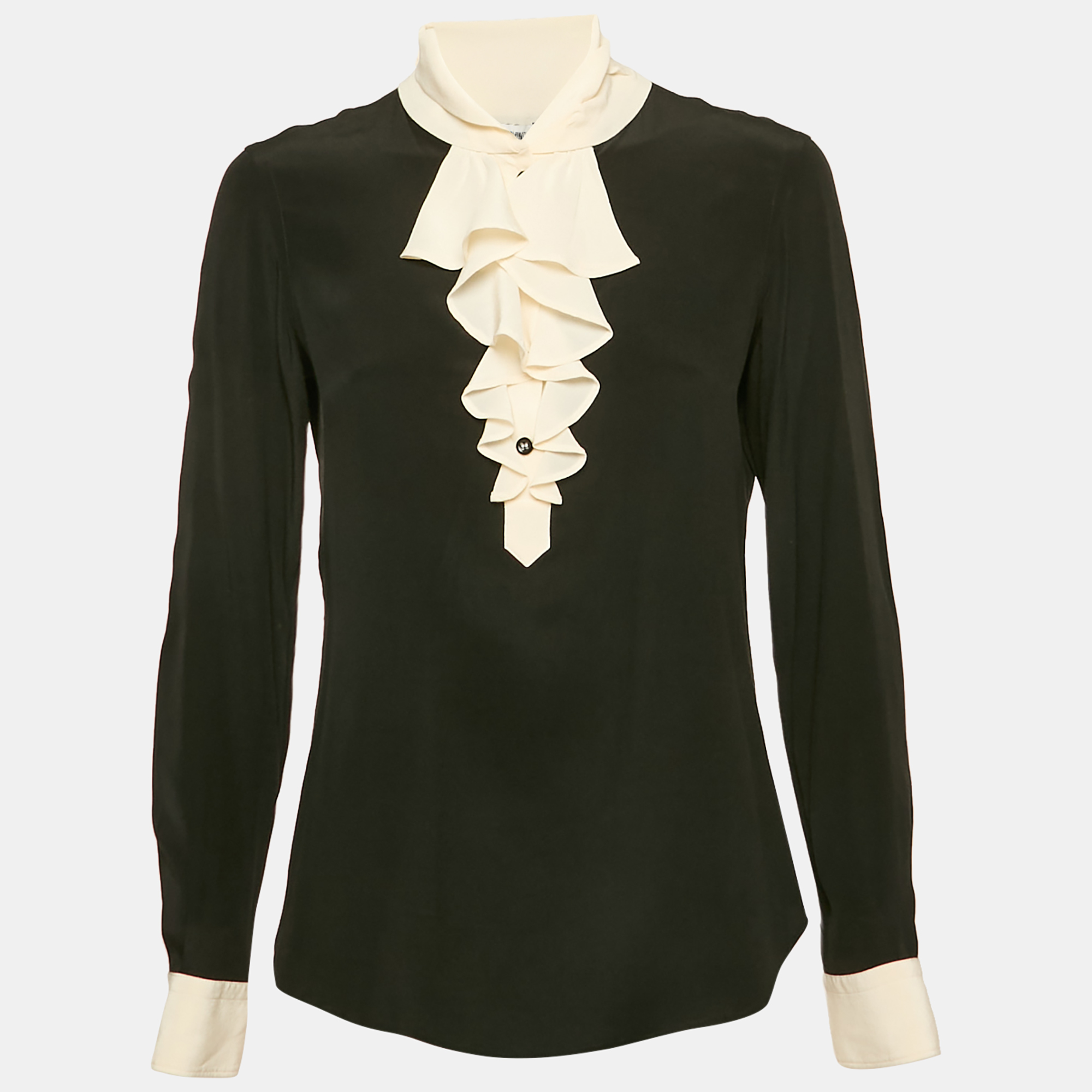 

Moschino Black Silk Ruffled Long Sleeve Blouse M