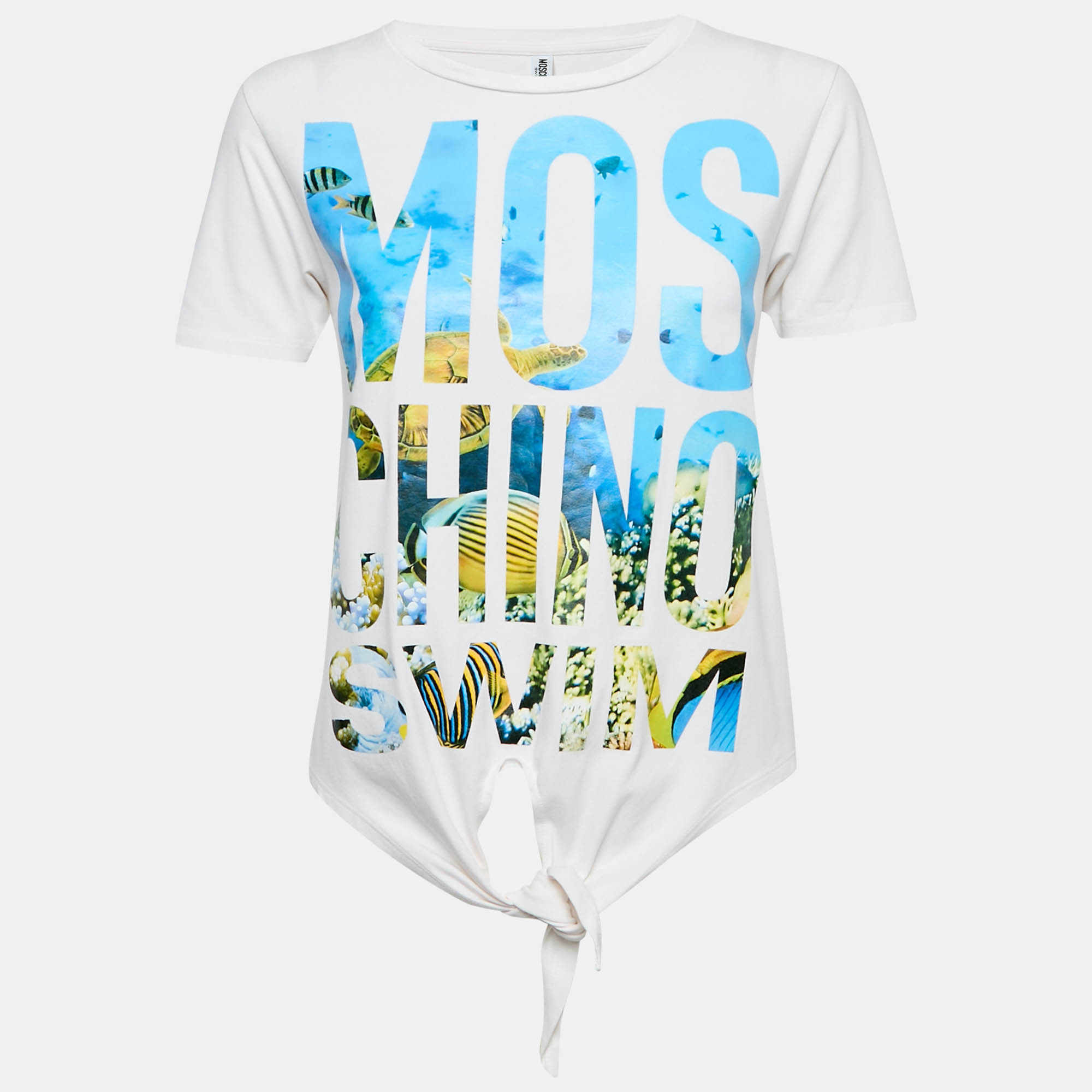 

Moschino Swim White Printed Cotton Tie-Up Top XS