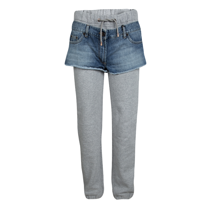 Pre Owned Moschino Couture Grey Faux Layer Jogger Pants S