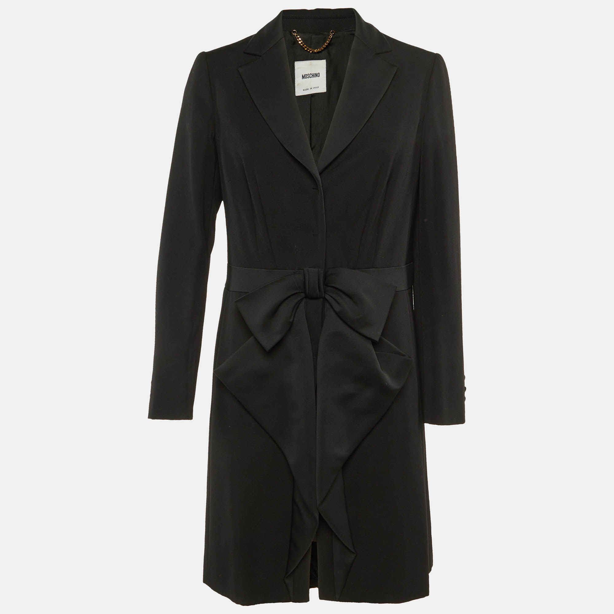 Pre-owned Moschino Black Wool Bow Detail Blazer Dress L