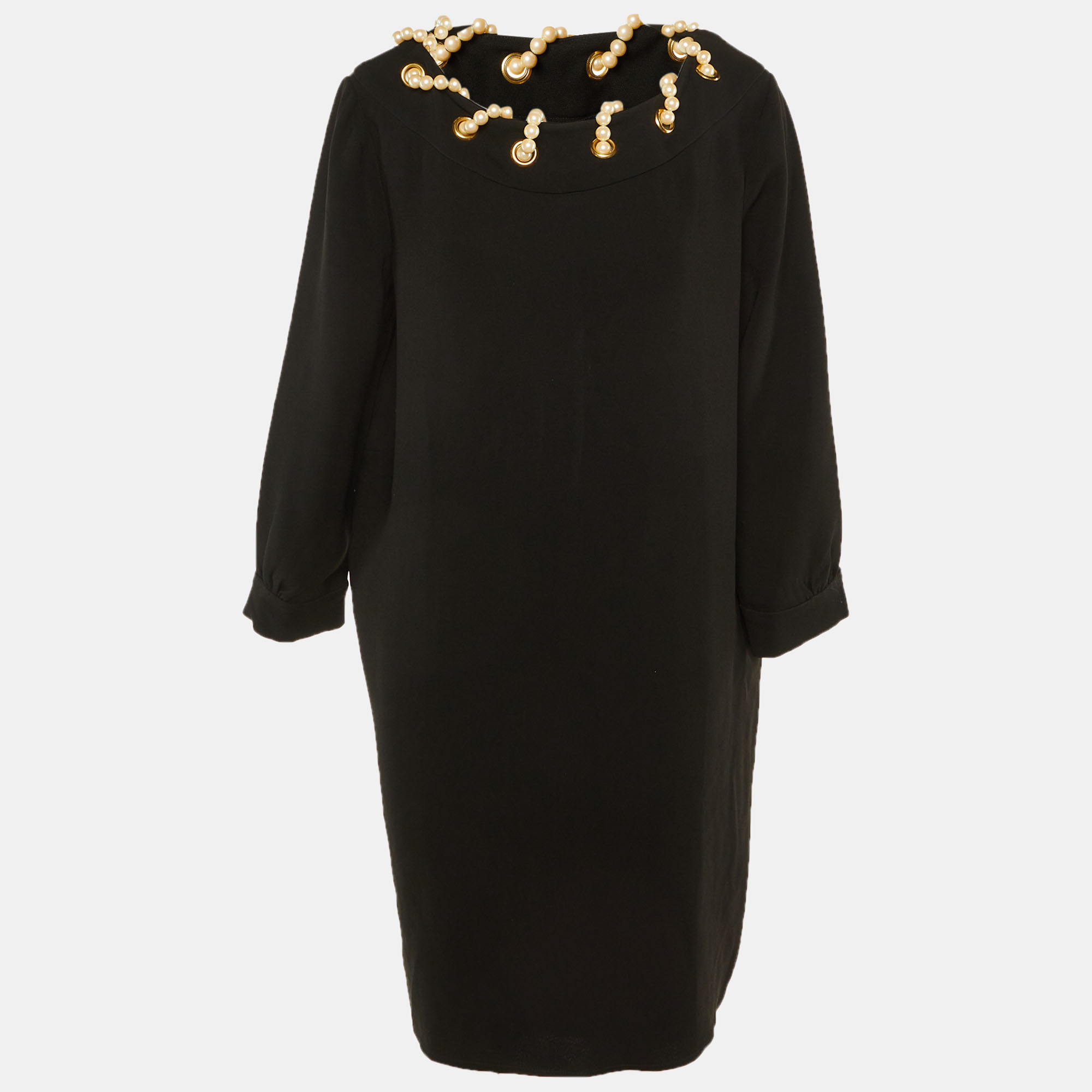 MOSCHINO Pre-owned Black Crepe Pearl Detail Short Dress L
