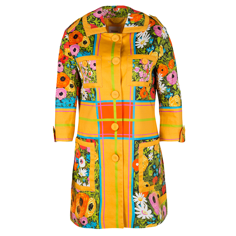 Moschino Yellow Floral Print Long Jacket M
