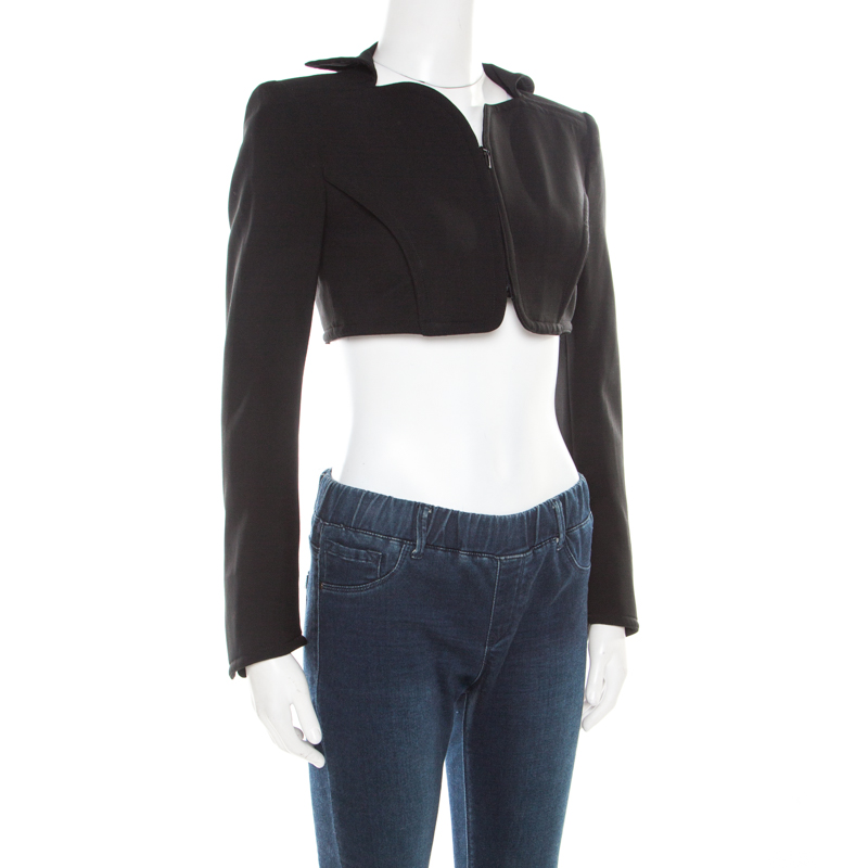 

Moschino Couture Black Wool Zip Front Cropped Jacket