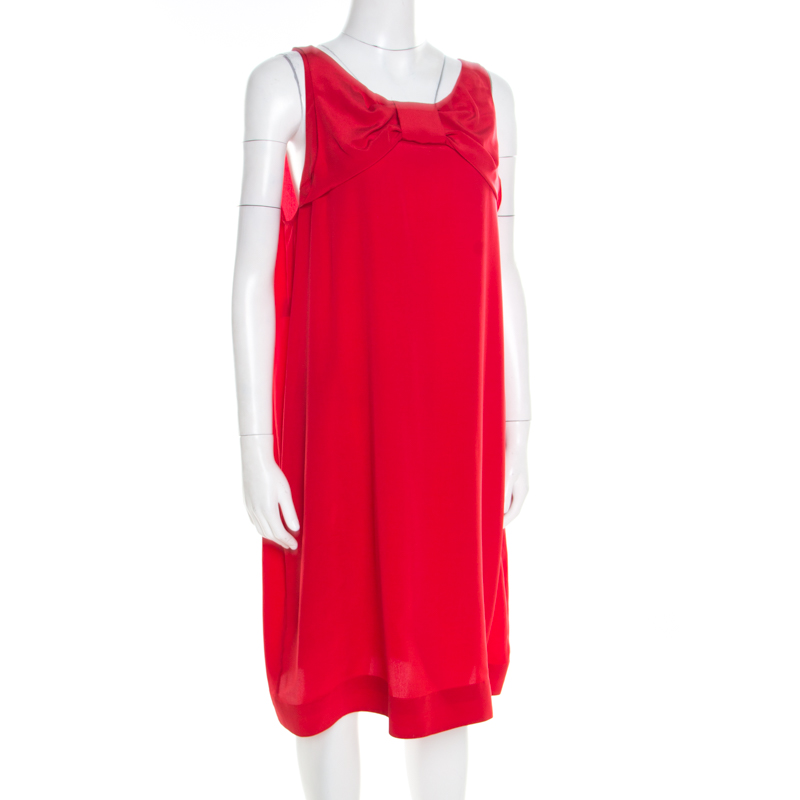

Moschino Red Silk Crepe Bow Detail Sleeveless Dress