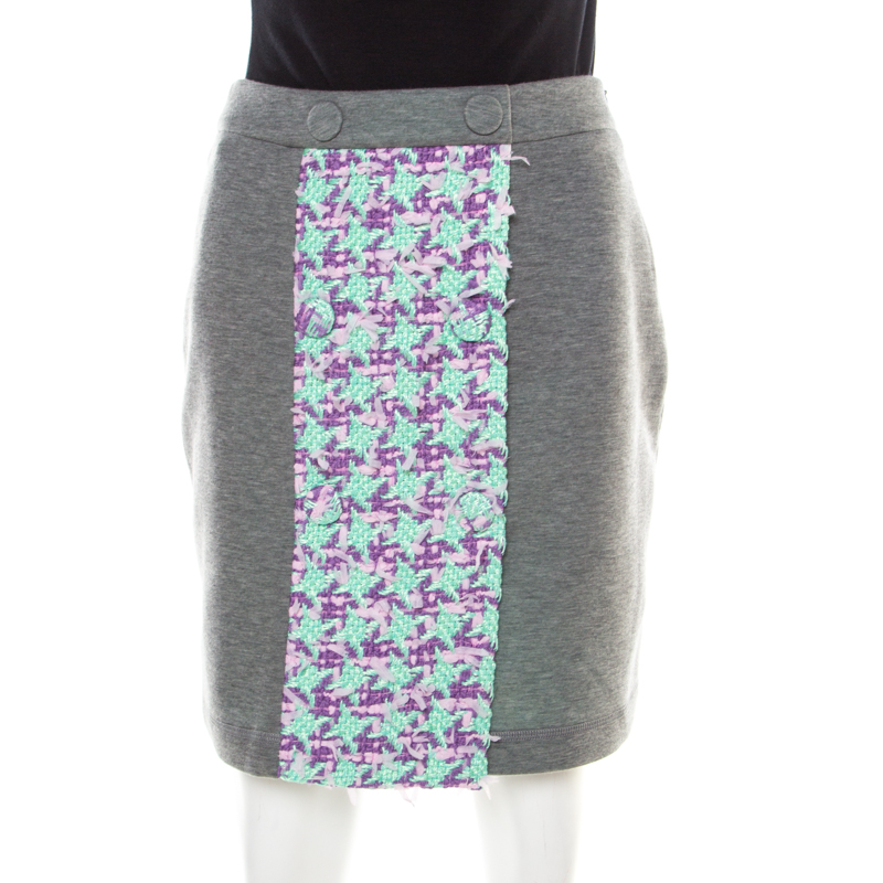 

Boutique Moschino Grey Jersey Tweed Panel Detail Skirt